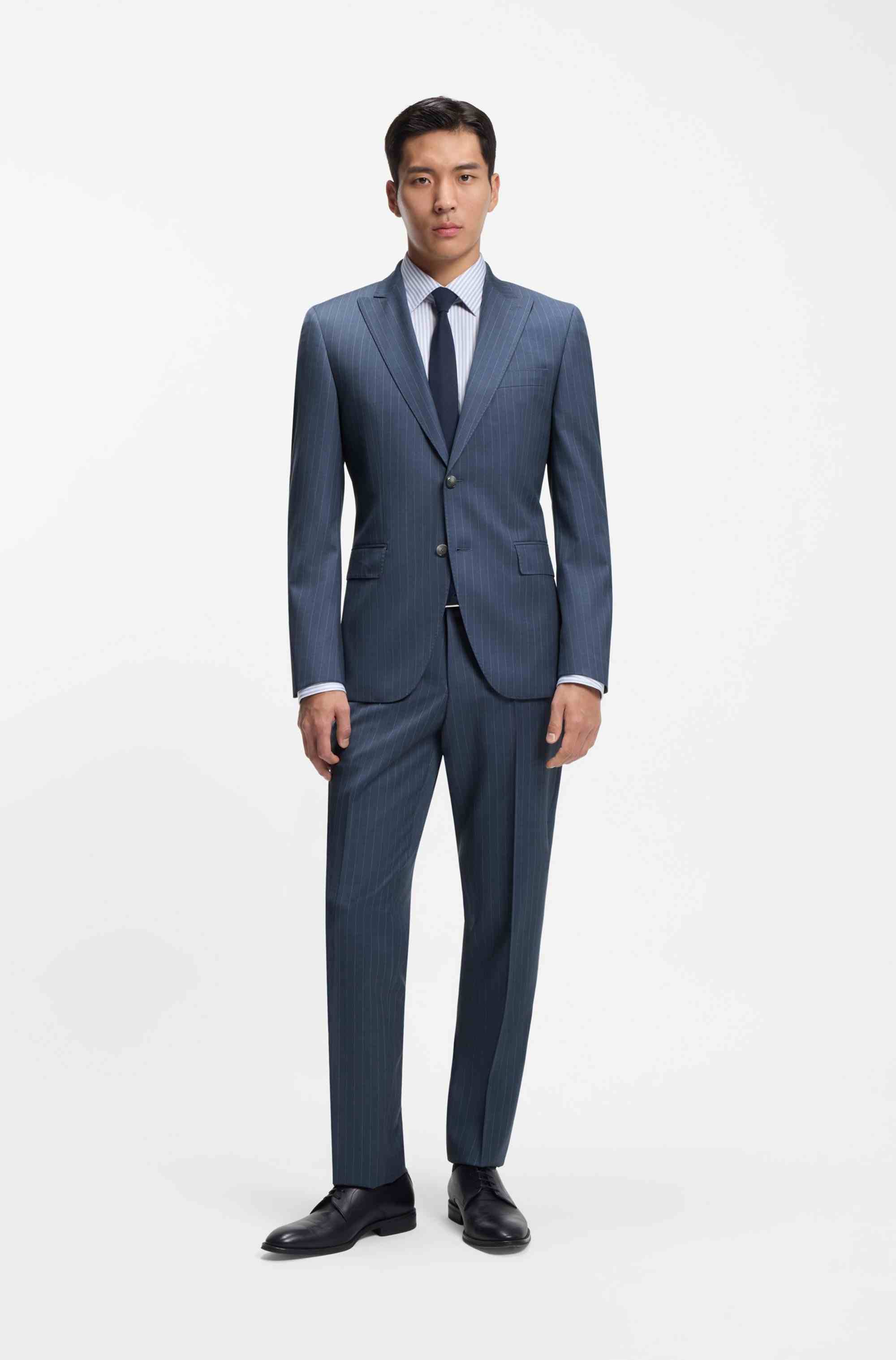 Two-piece regular-fit suit in striped virgin wool