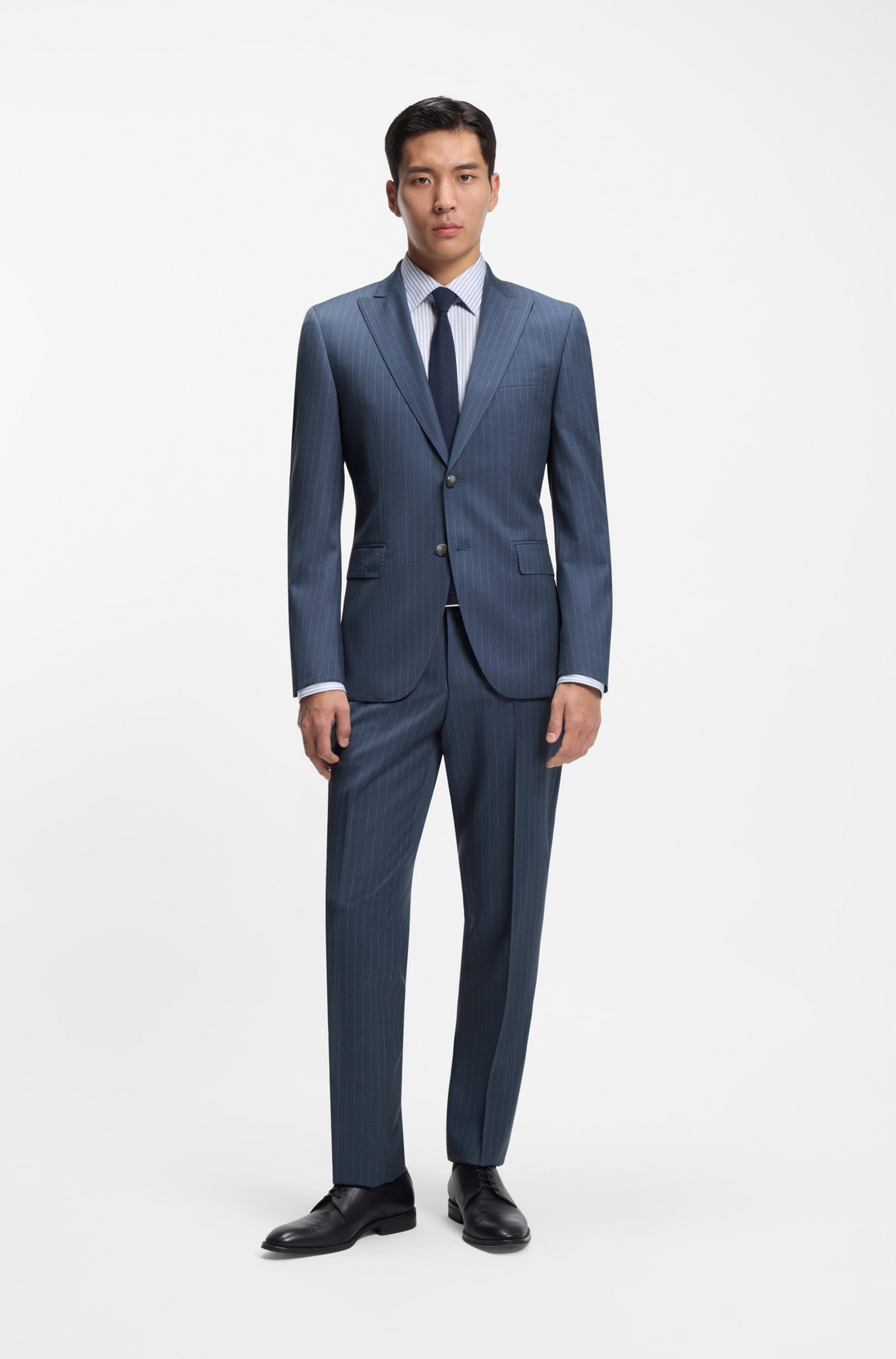 Two-piece regular-fit suit in striped virgin wool