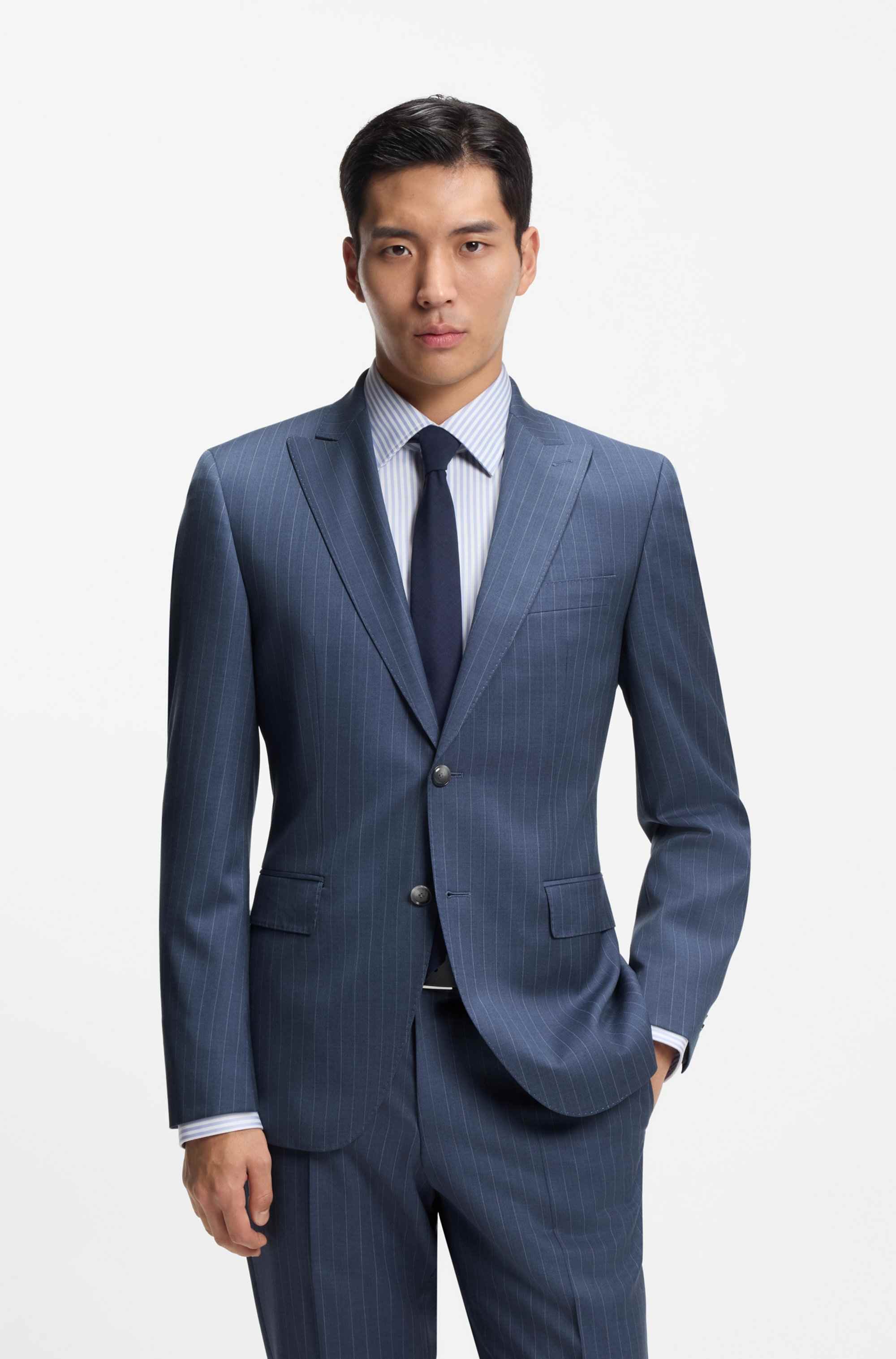 Two-piece regular-fit suit in striped virgin wool