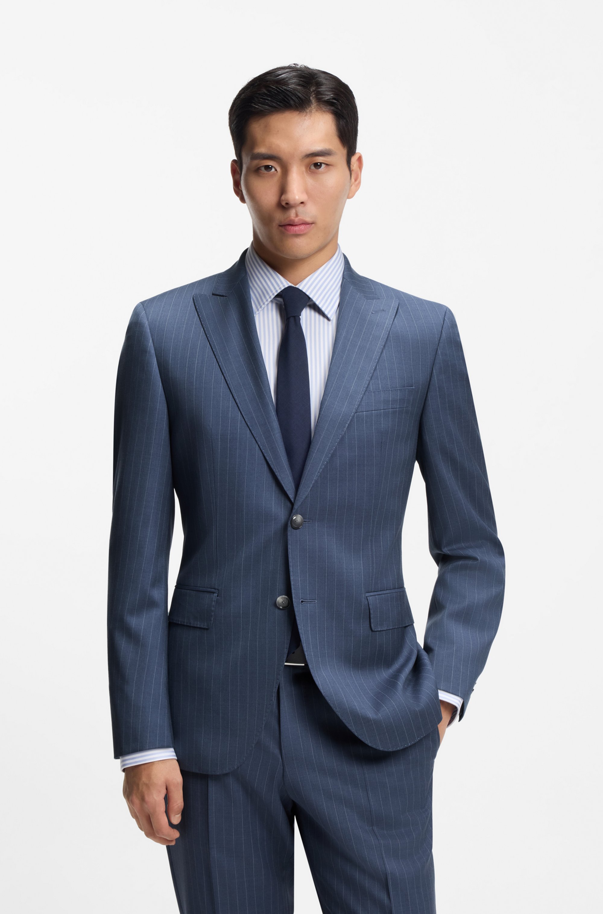 Two-piece regular-fit suit in striped virgin wool