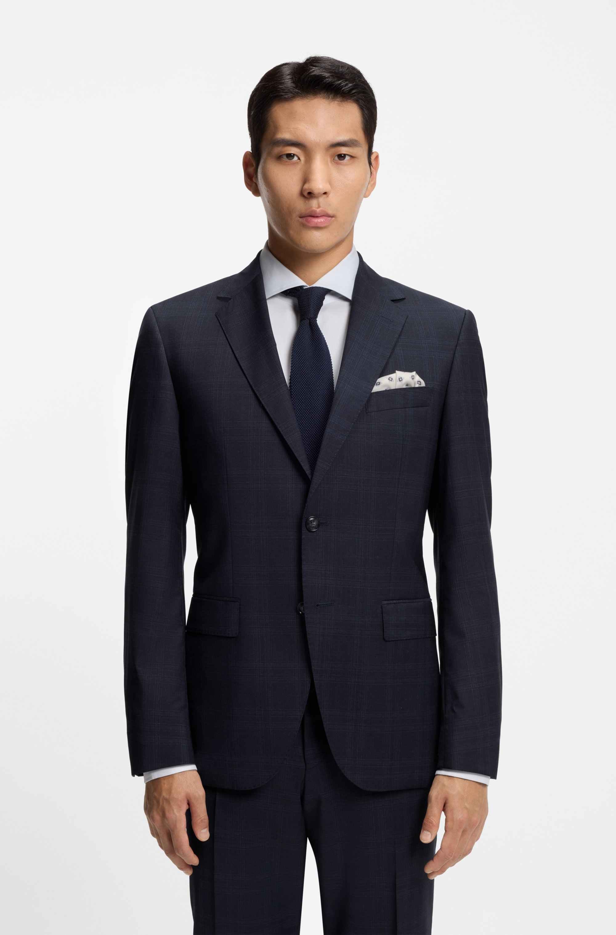 Two-piece regular-fit suit in checked virgin wool