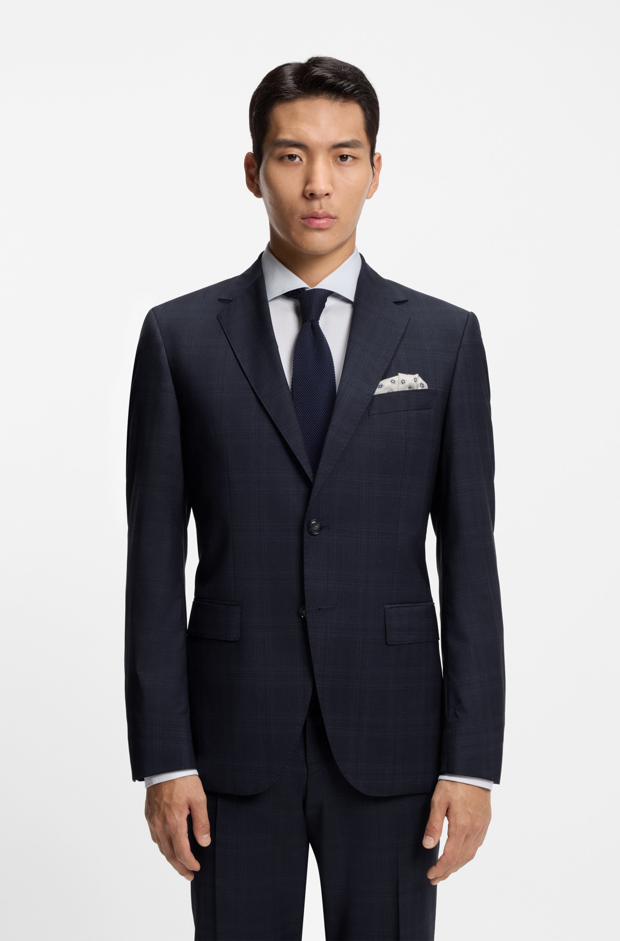 Two-piece regular-fit suit in checked virgin wool