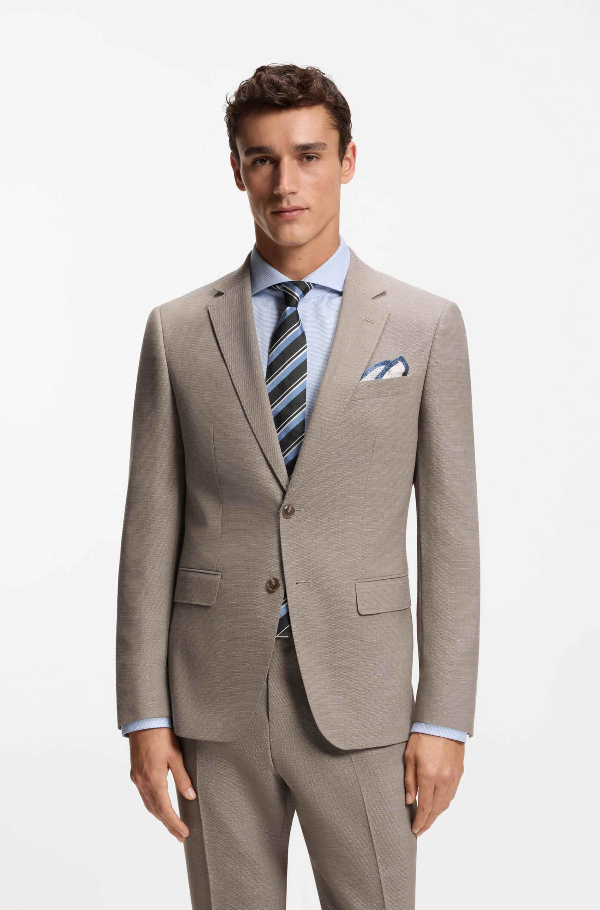 Two-piece slim-fit suit in micro-patterned stretch cloth