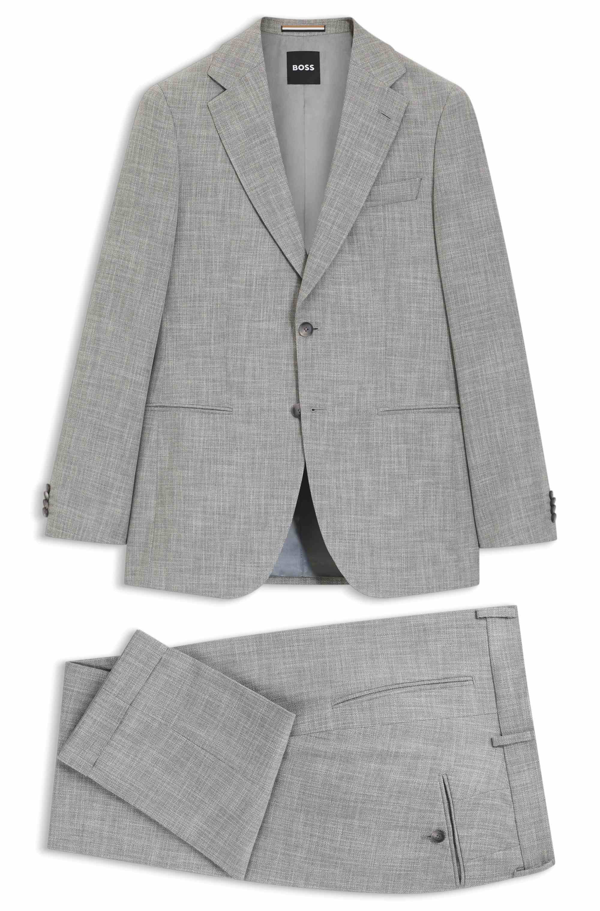 Two-piece slim-fit suit in cotton and virgin wool