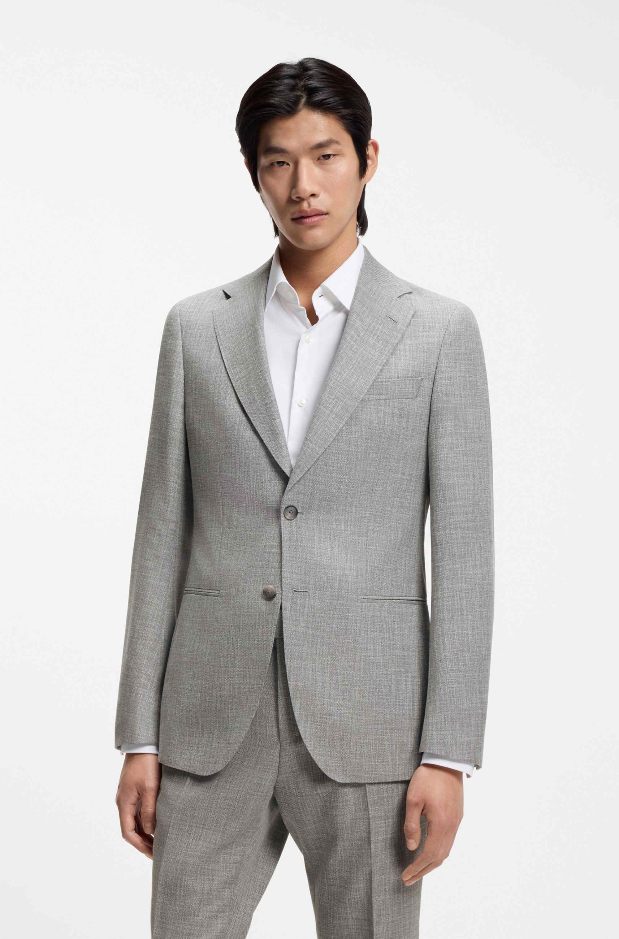 Two-piece slim-fit suit in cotton and virgin wool