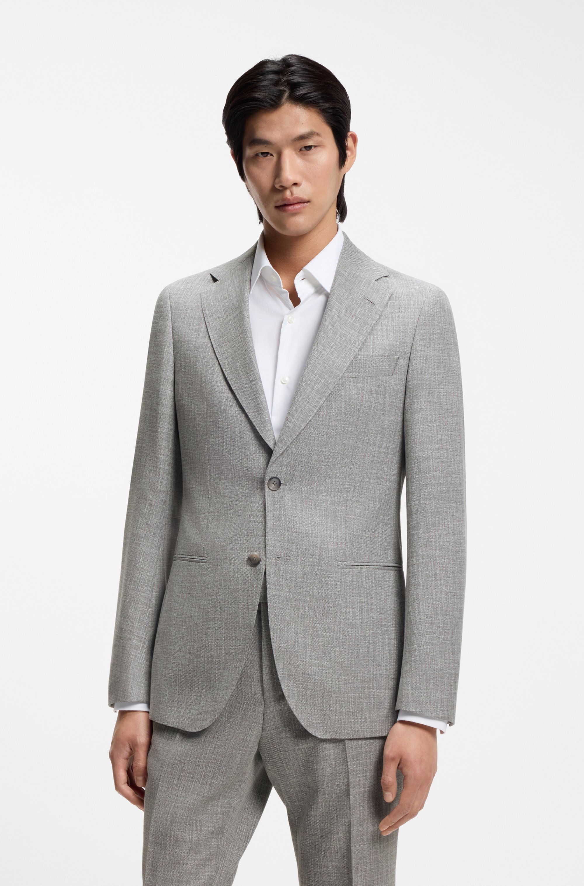 Two-piece slim-fit suit in cotton and virgin wool