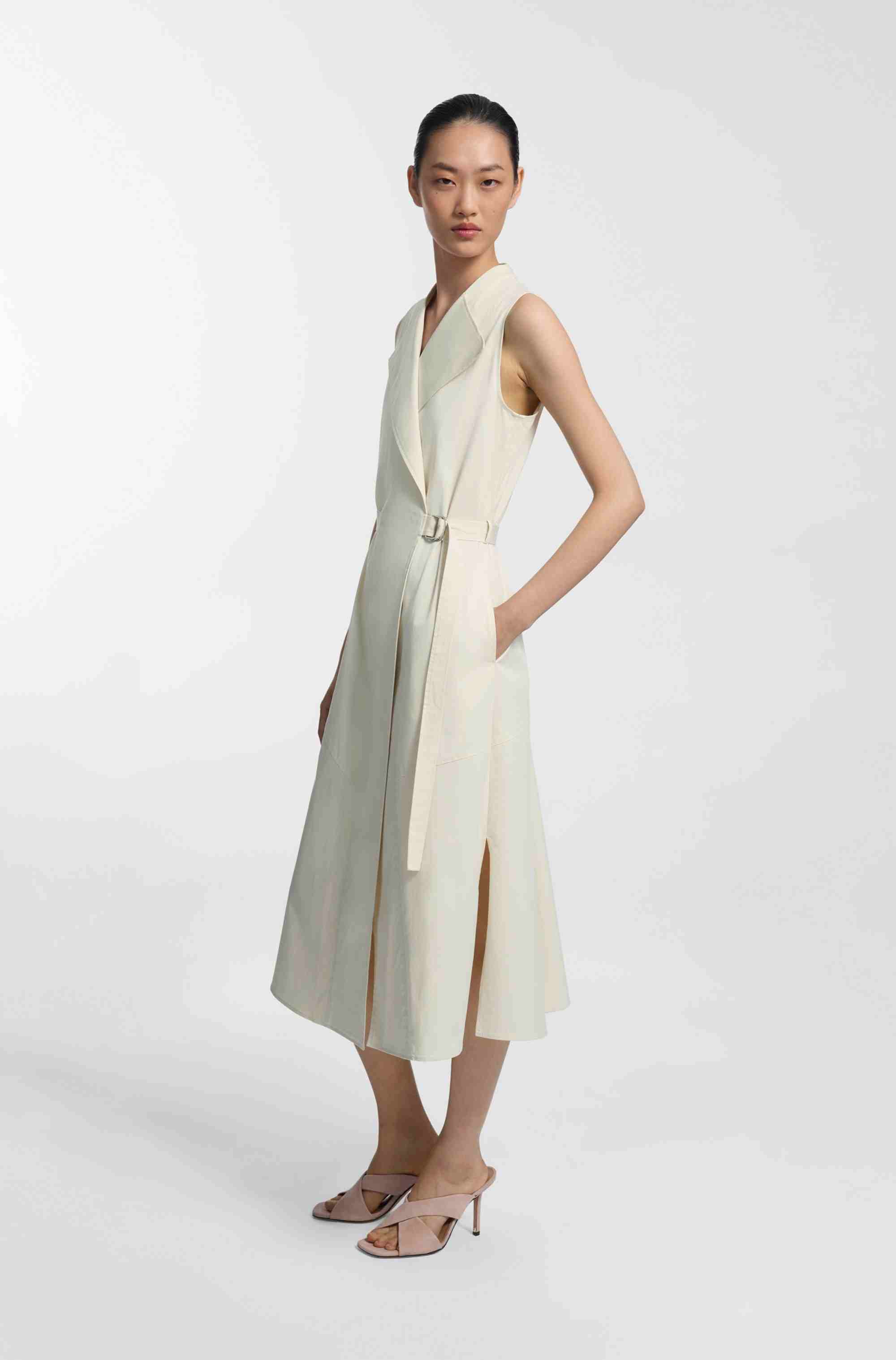 Stretch-cotton wrap dress with adjustable belt