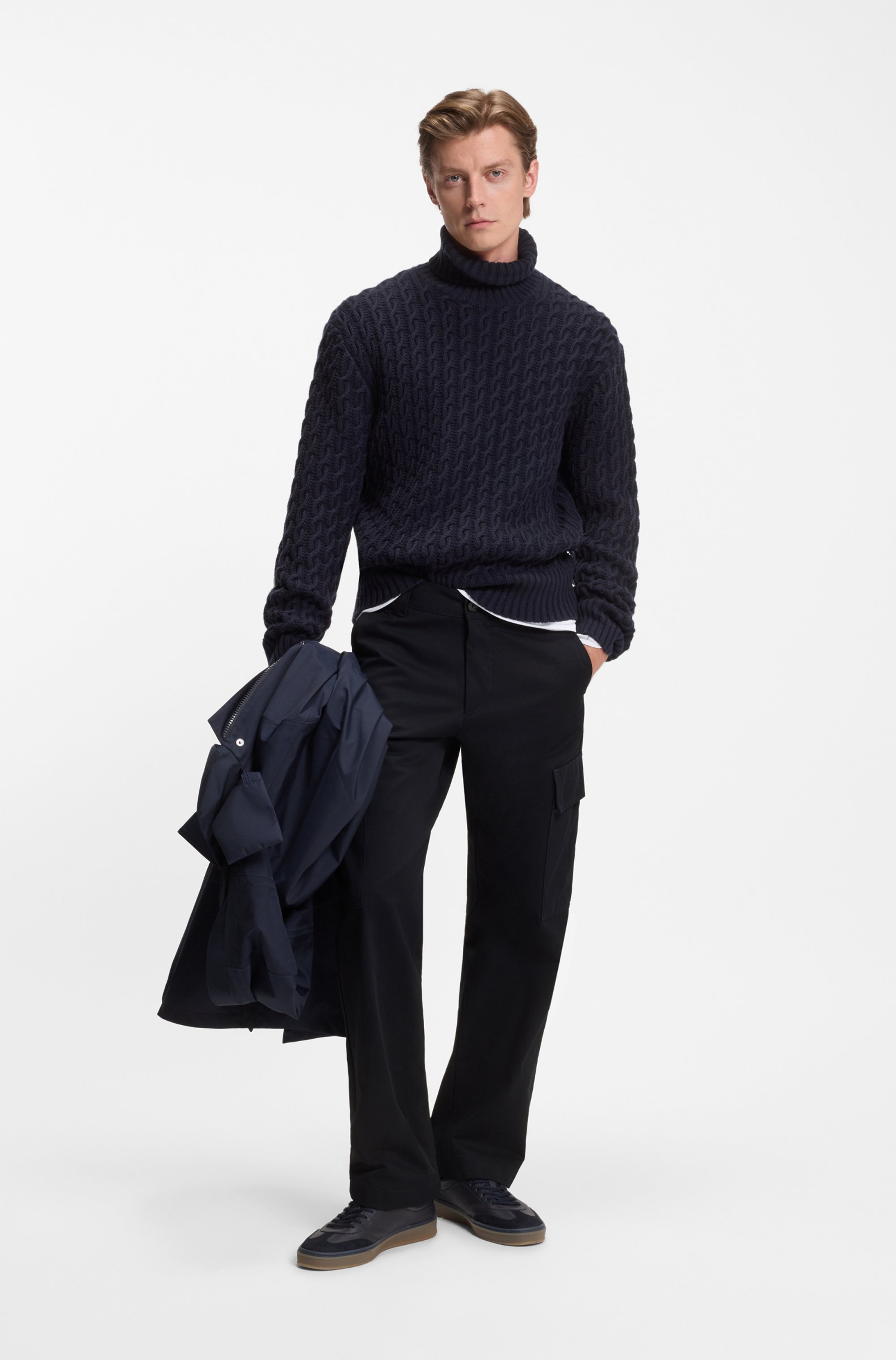 BECKHAM x BOSS cargo trousers in micro-patterned cotton