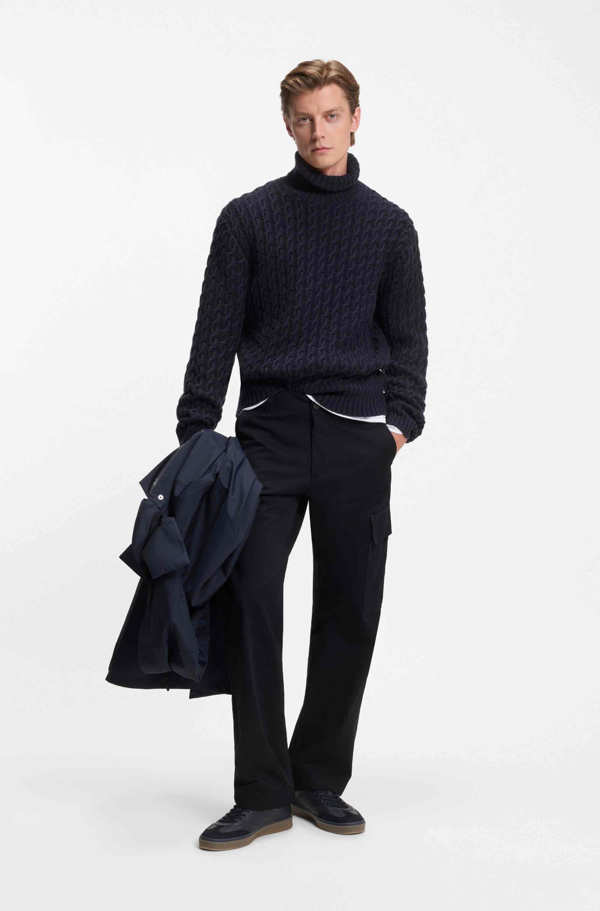 BECKHAM x BOSS cargo trousers in micro-patterned cotton