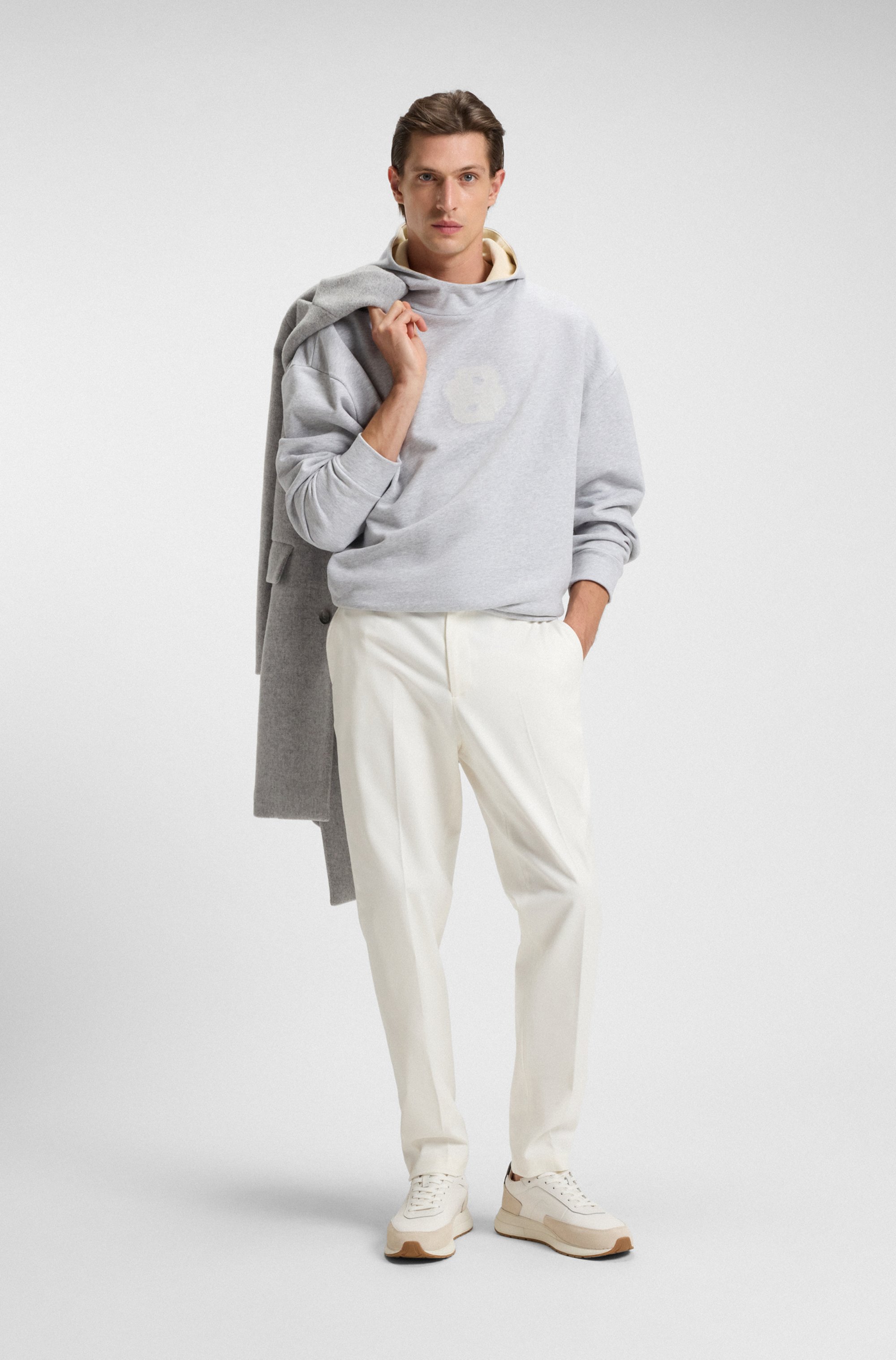 Tapered-fit trousers in mercerised stretch cotton