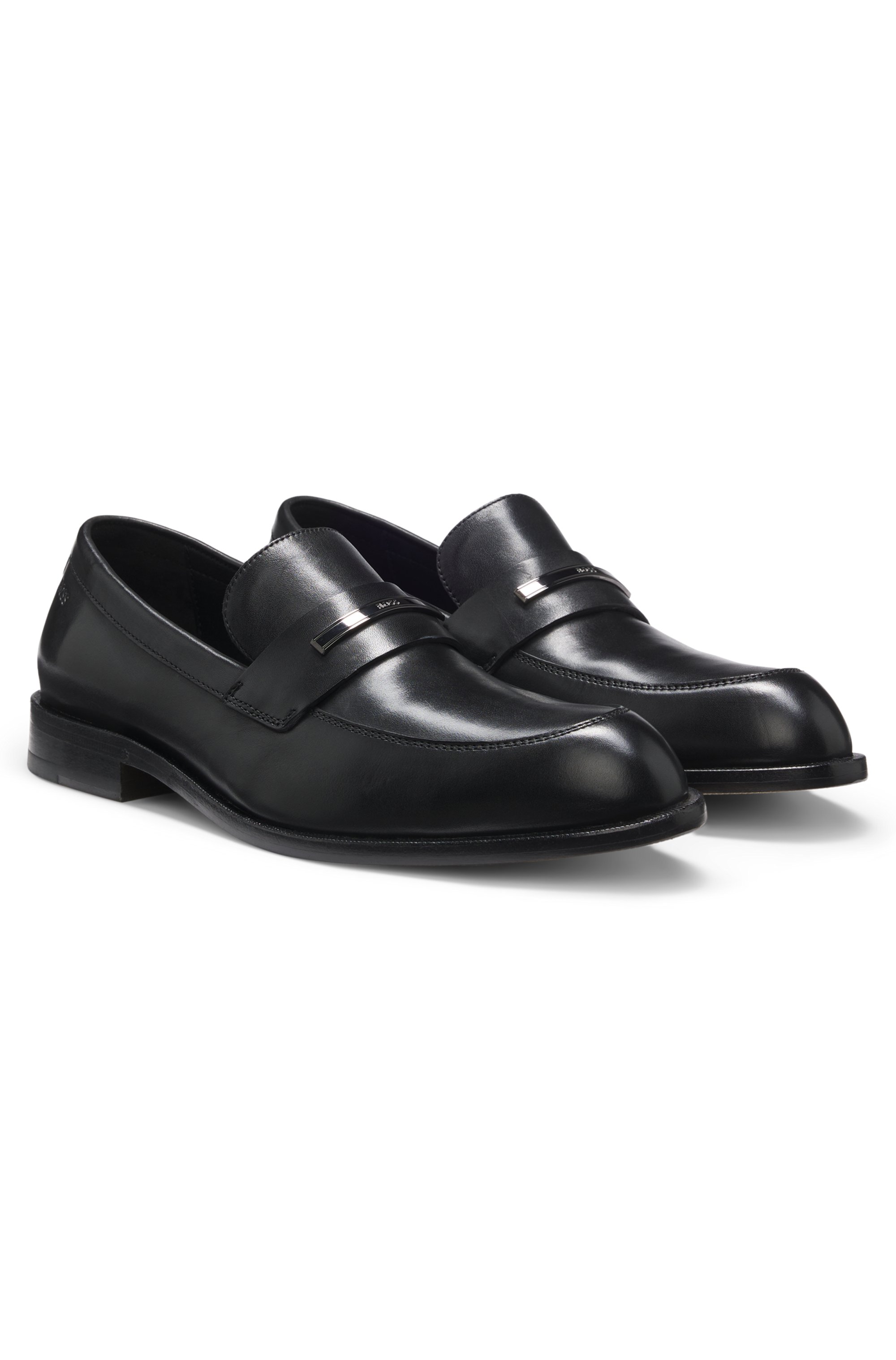 Leather loafers with branded metal trim