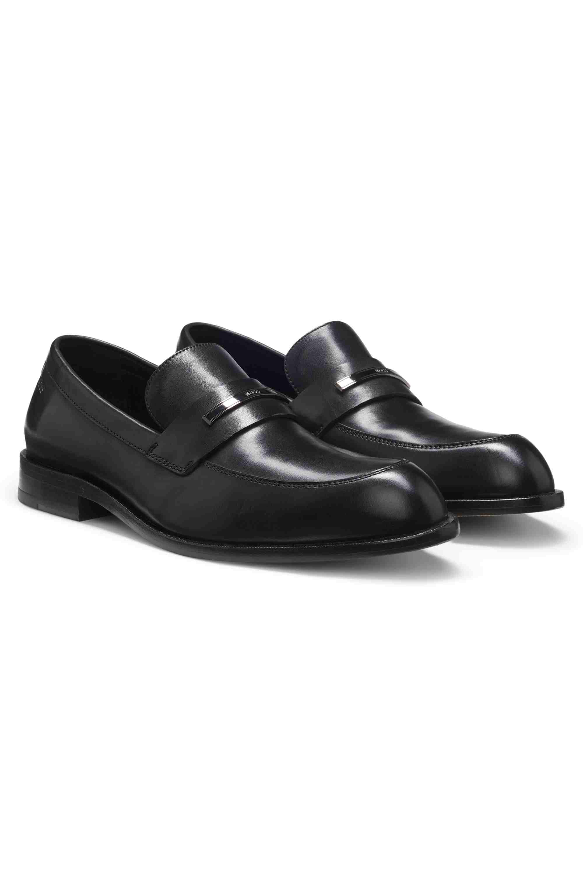 Leather loafers with branded metal trim