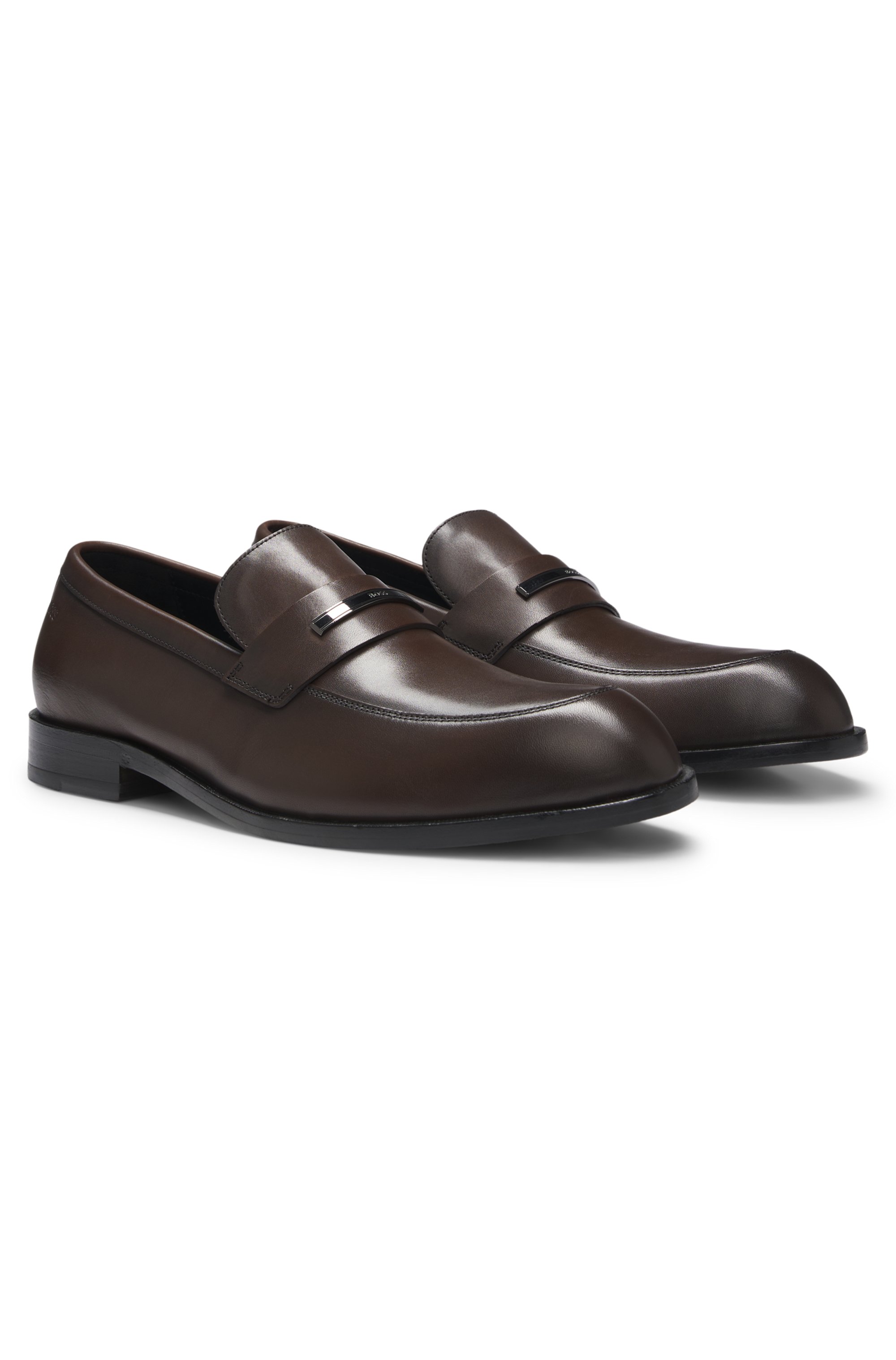 Leather loafers with branded metal trim