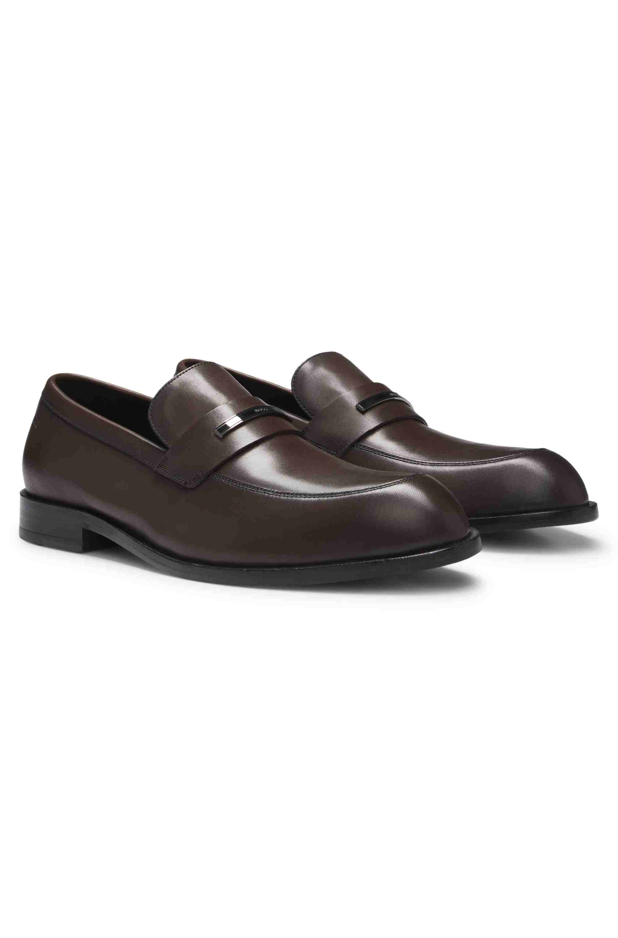 Leather loafers with branded metal trim