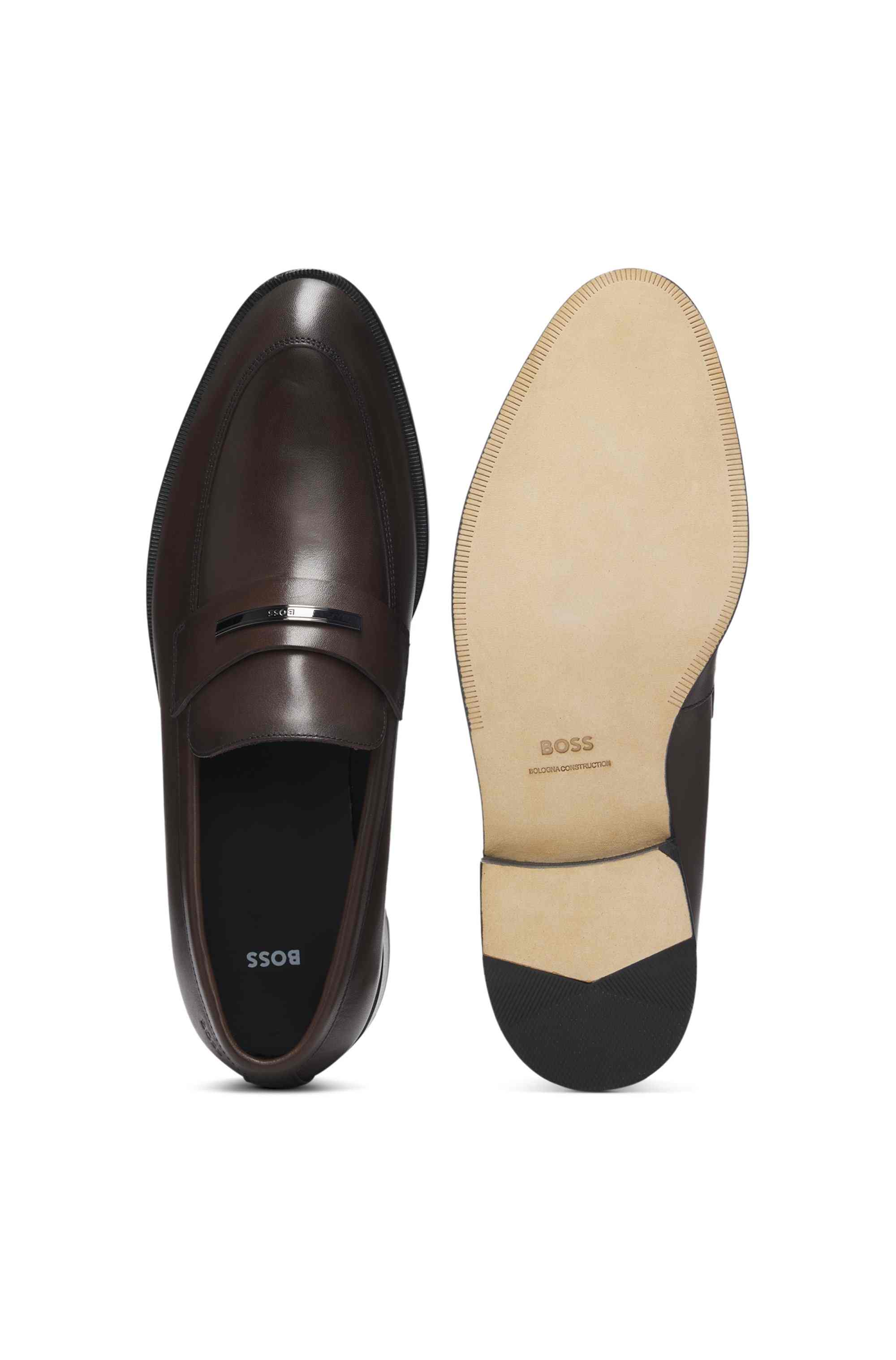 Leather loafers with branded metal trim