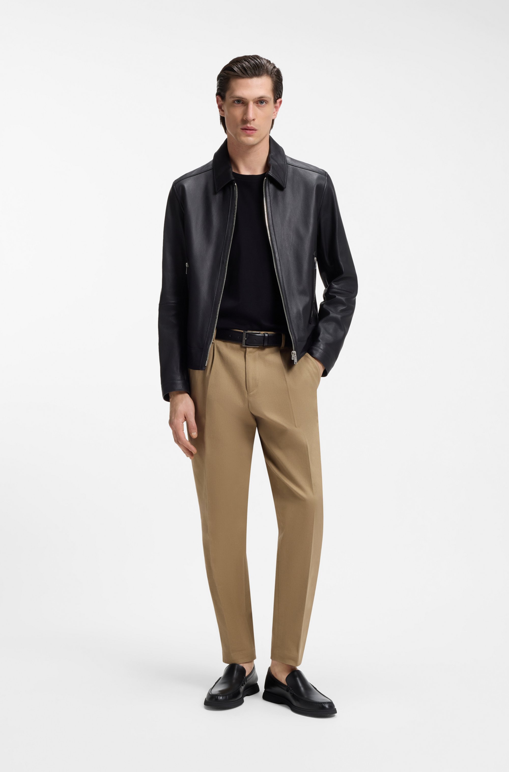 Leather moccasins with embossed logo