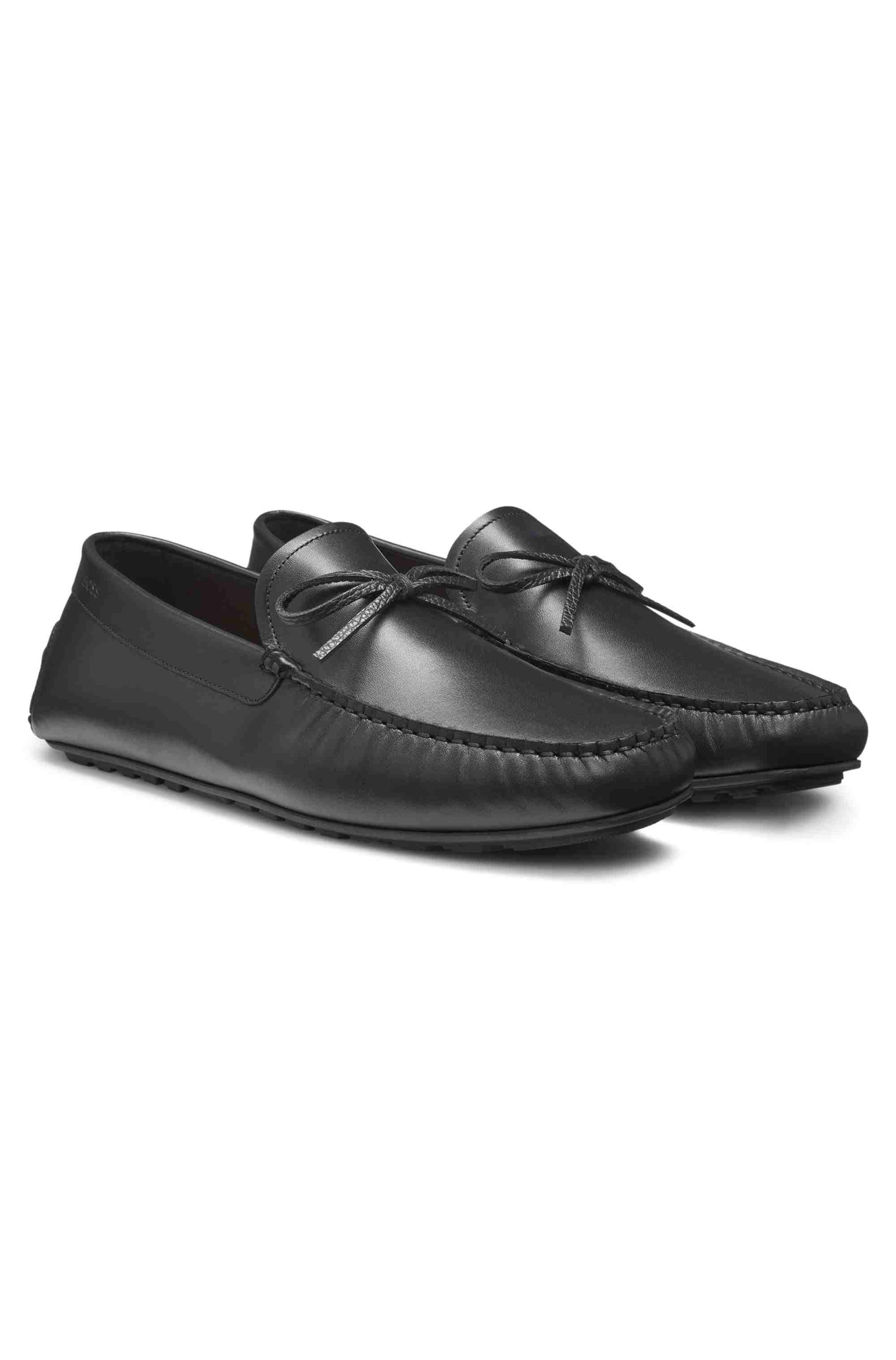 Leather driver moccasins with bow trim