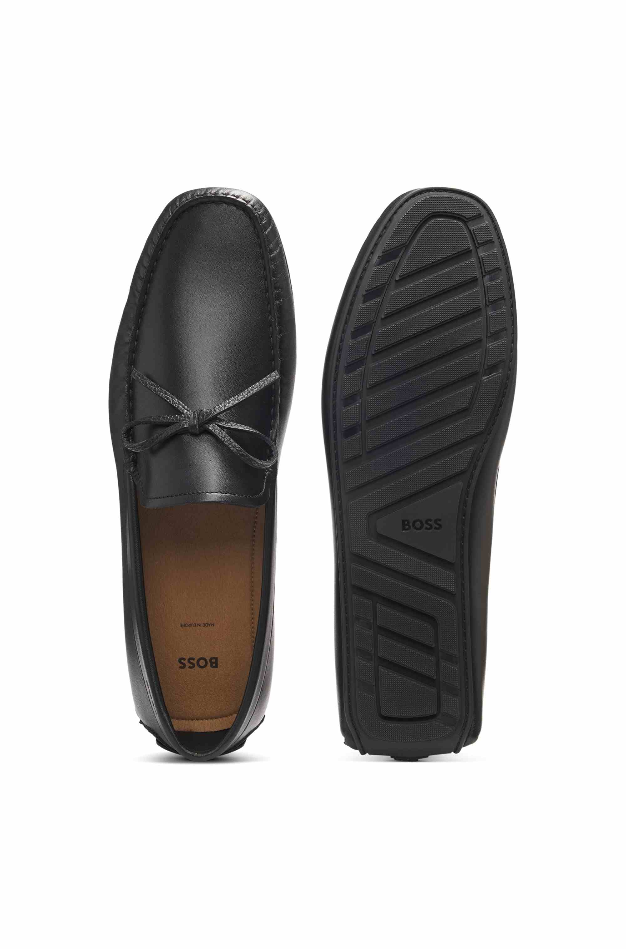 Leather driver moccasins with bow trim