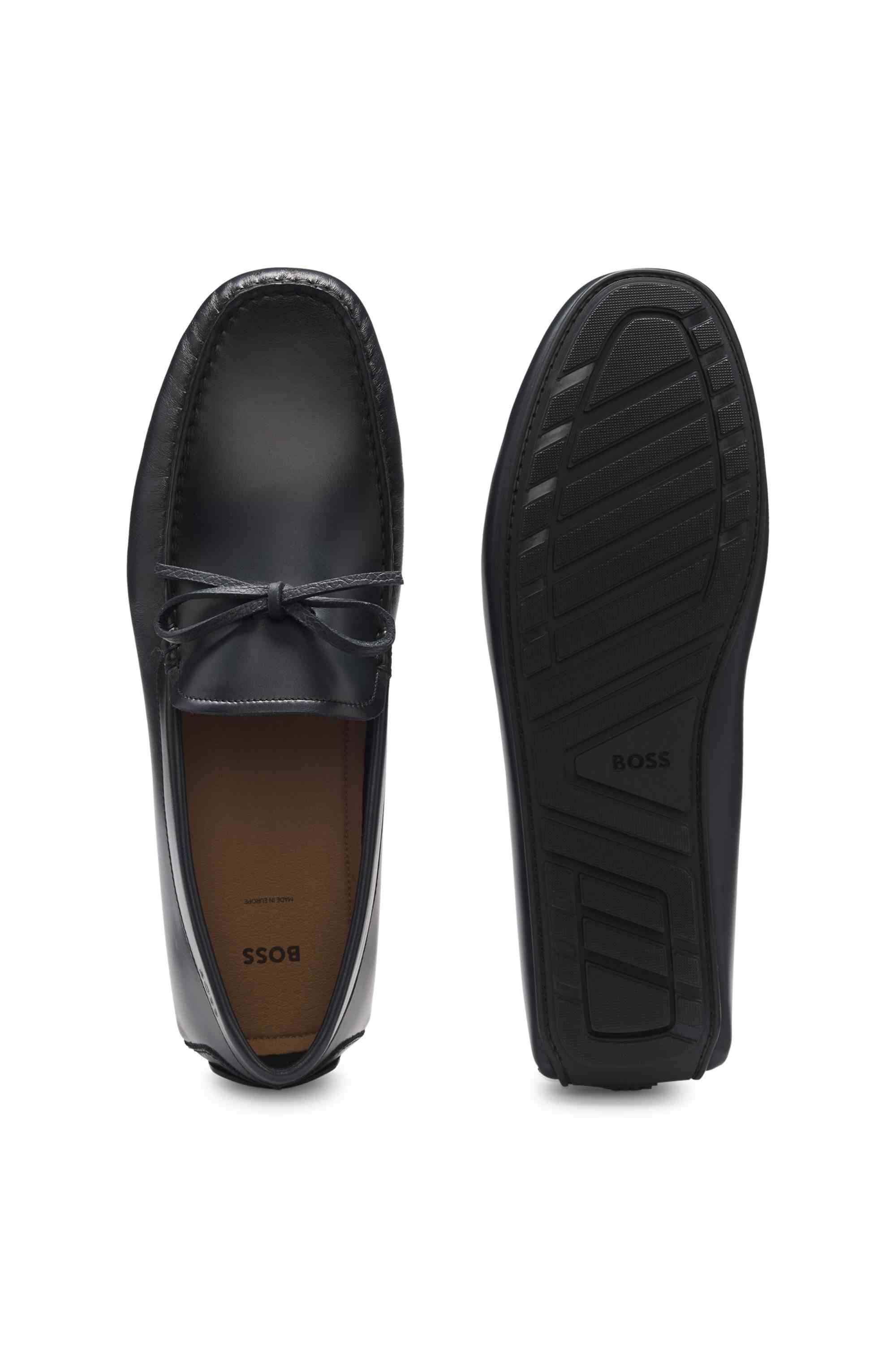 Leather driver moccasins with bow trim