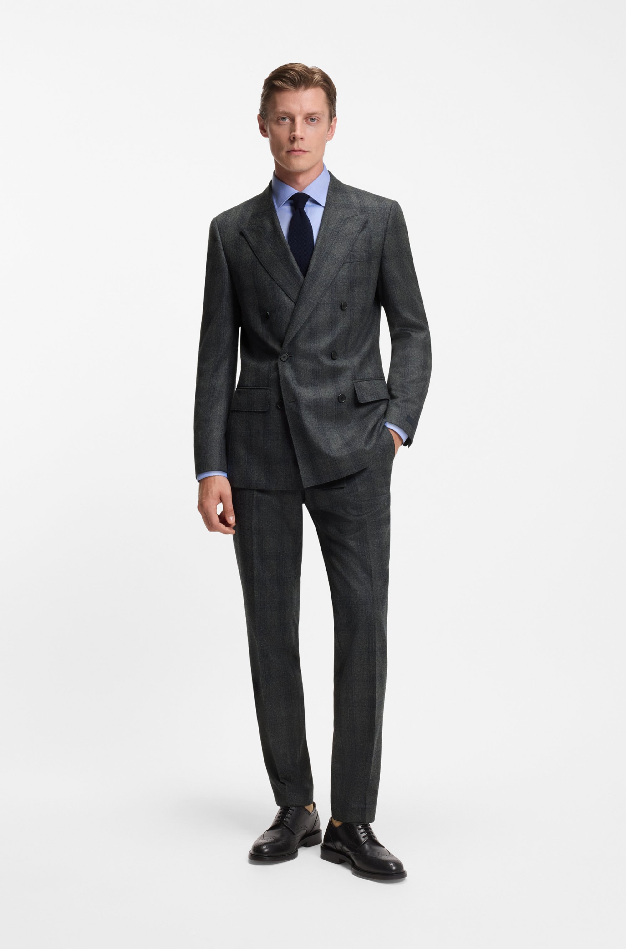 BECKHAM x BOSS slim-fit suit jacket in checked wool