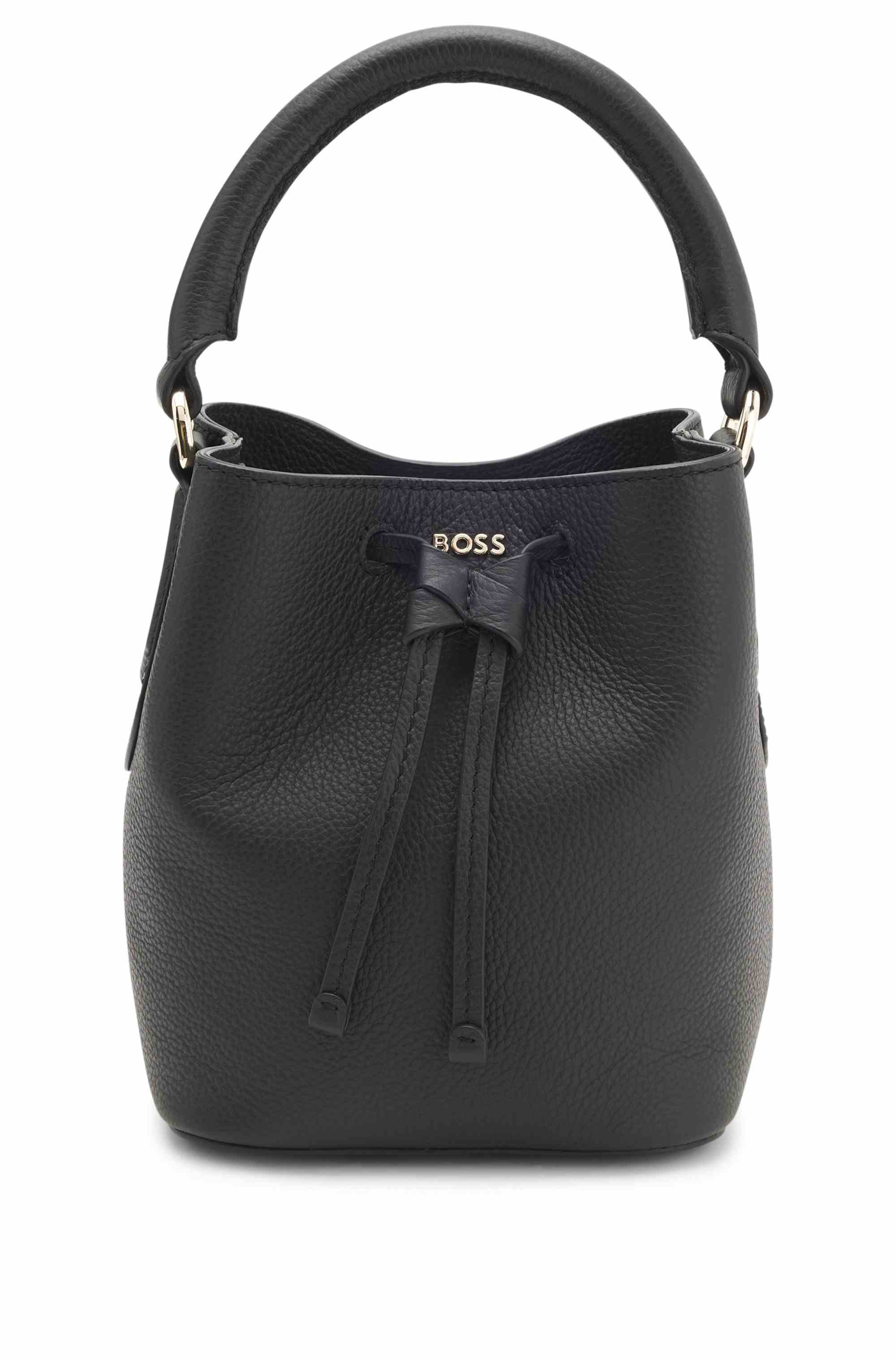 Leather bucket bag with logo lettering