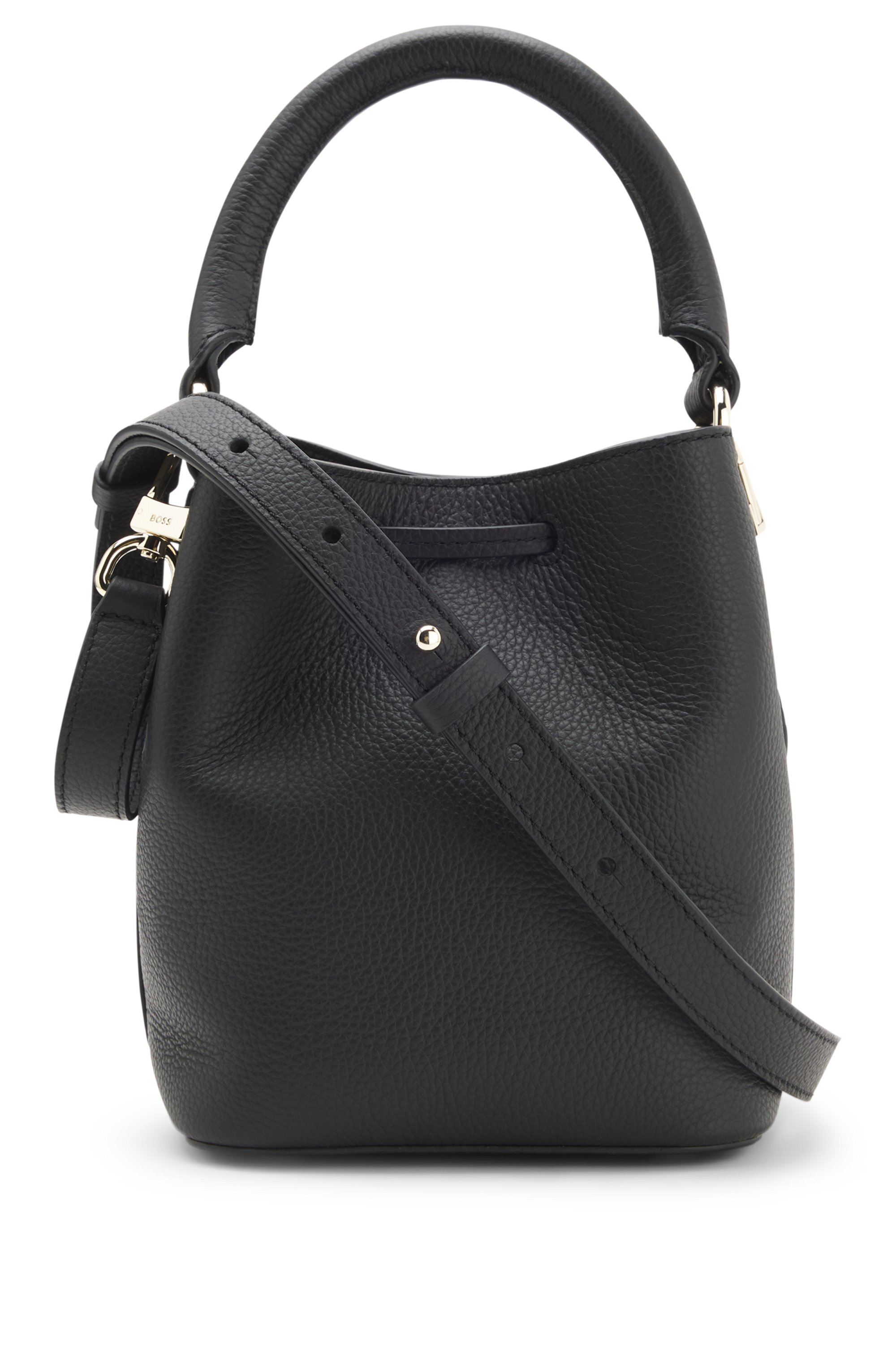 Leather bucket bag with logo lettering