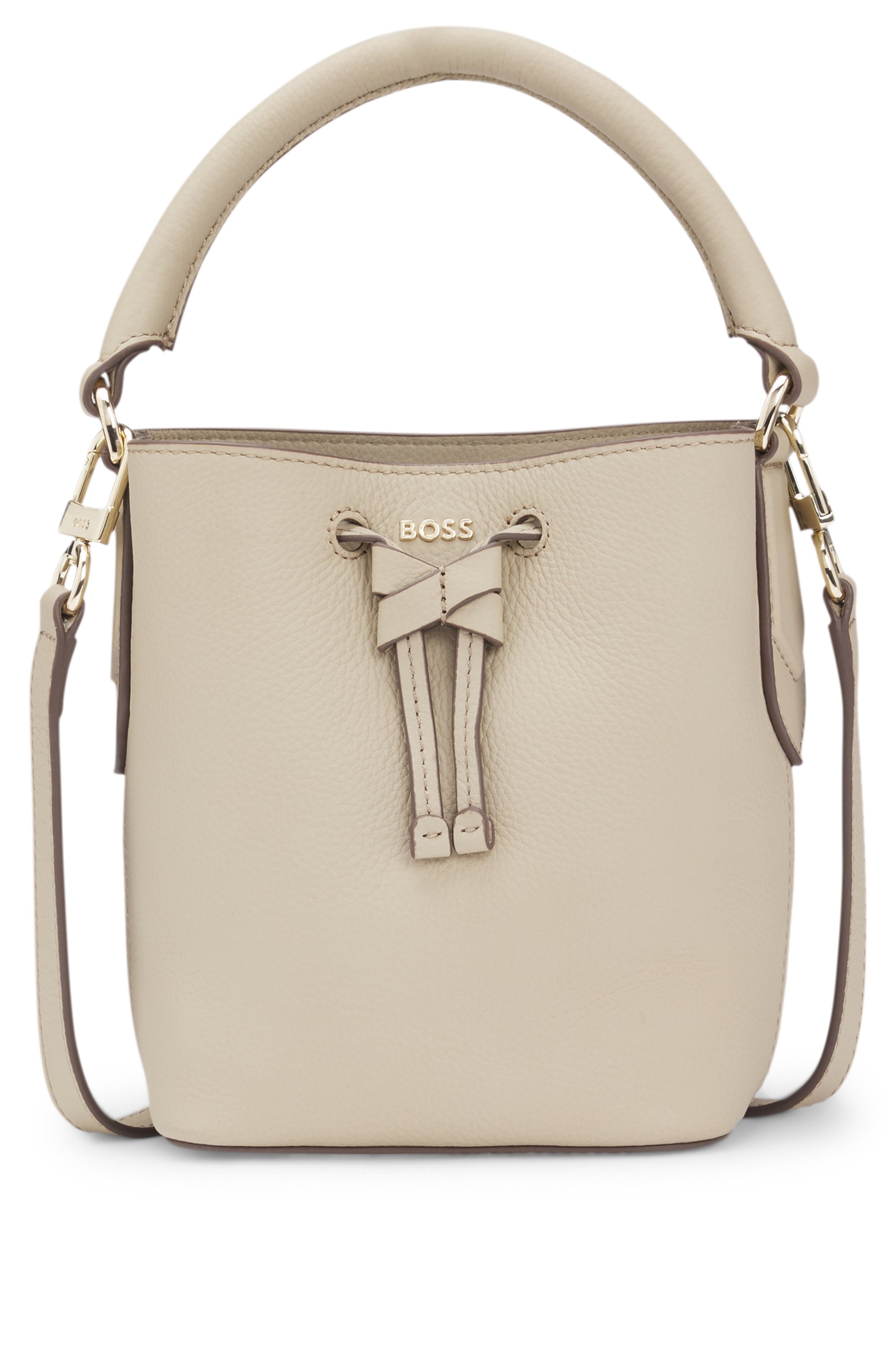 Leather bucket bag with logo lettering