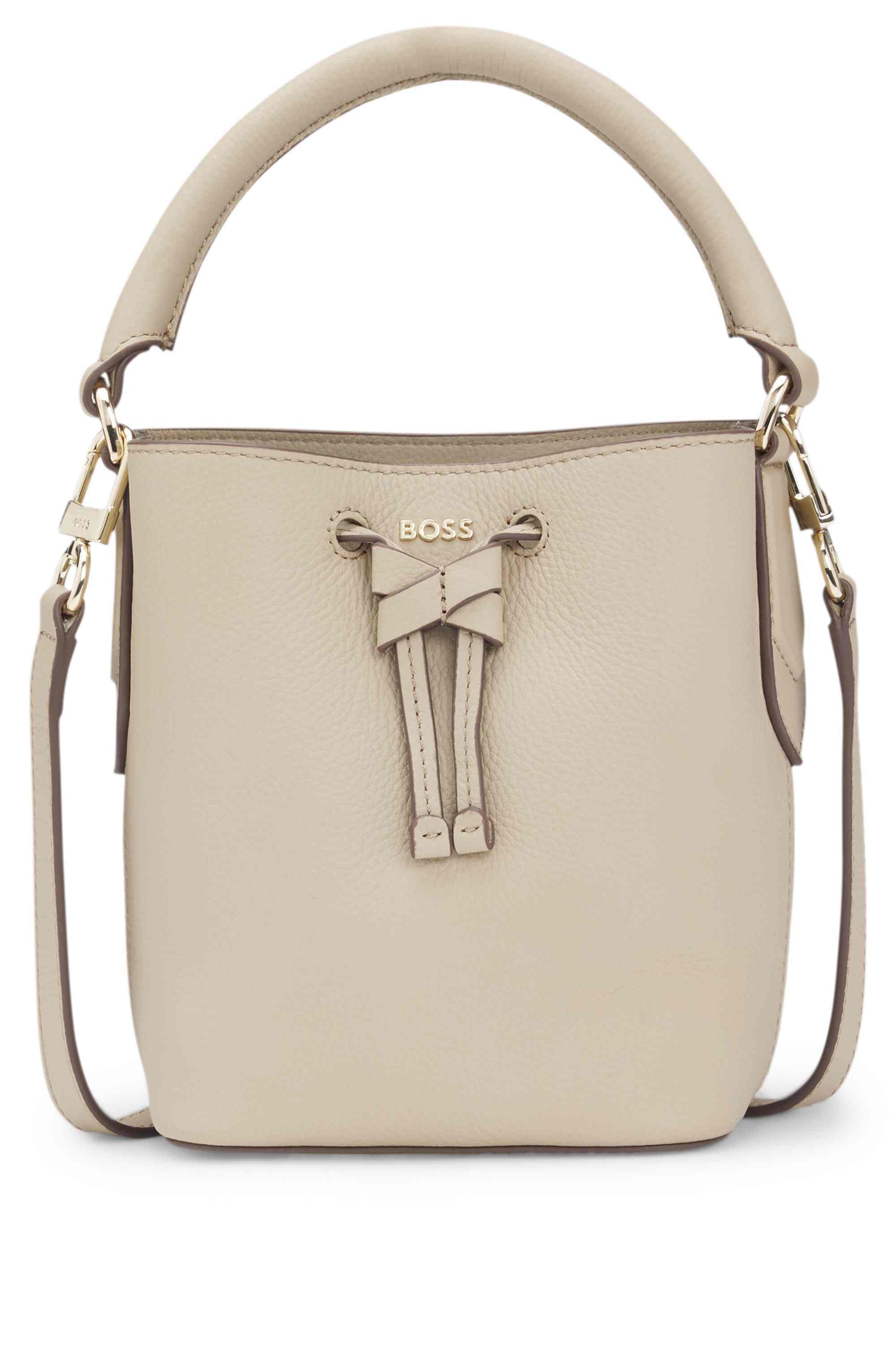 Leather bucket bag with logo lettering