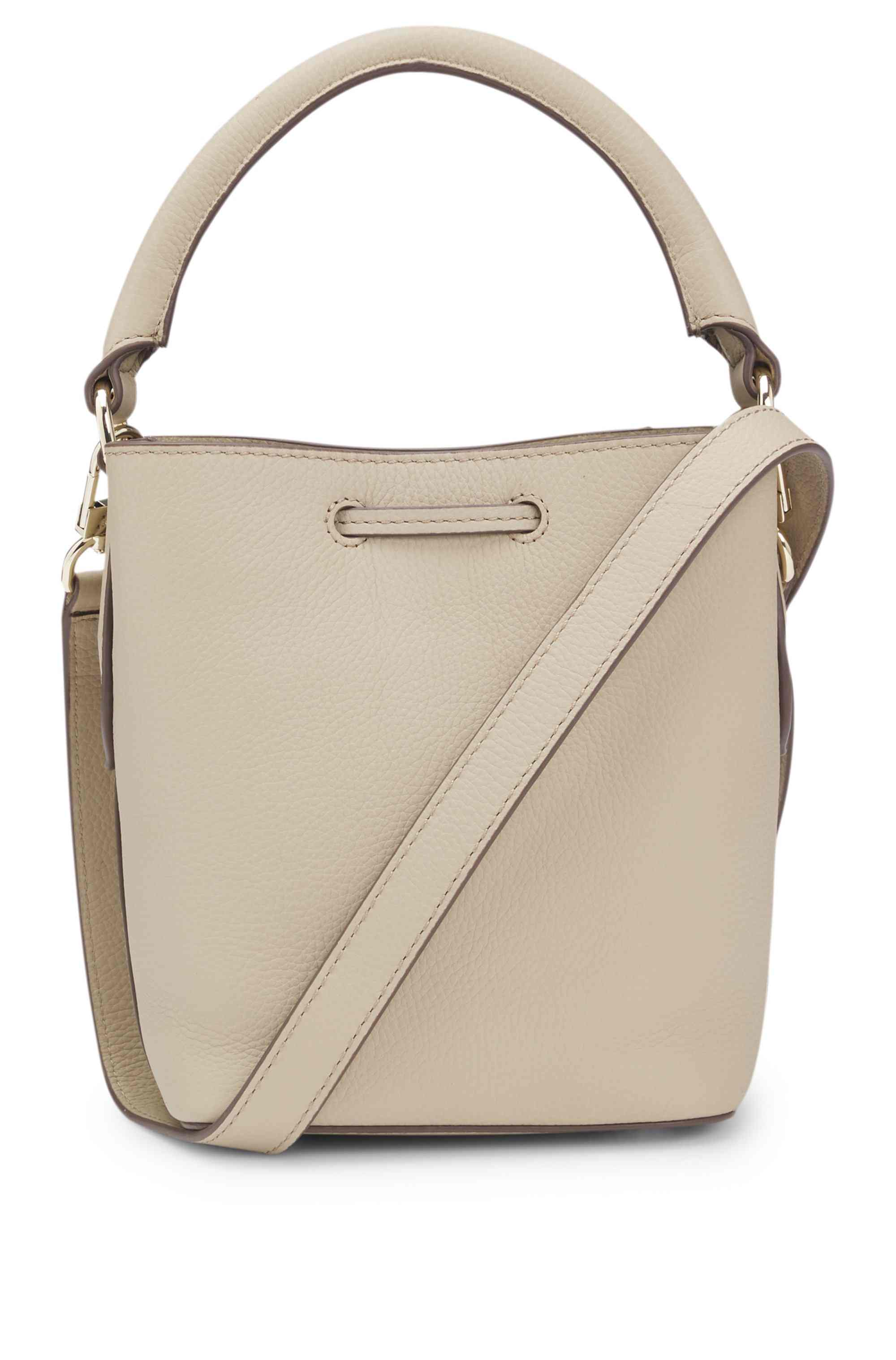 Leather bucket bag with logo lettering