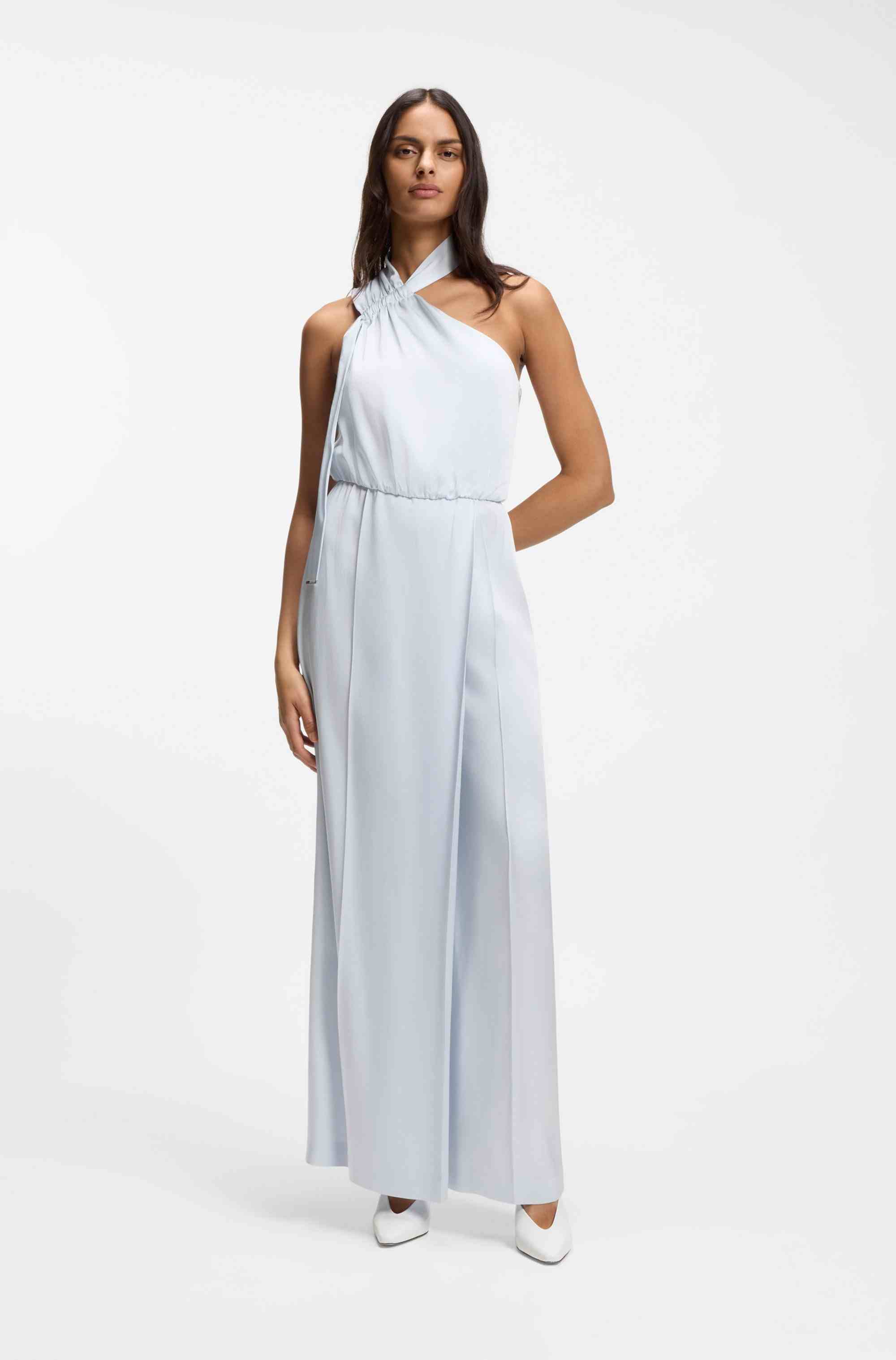 One-shoulder jumpsuit with wrap-effect front