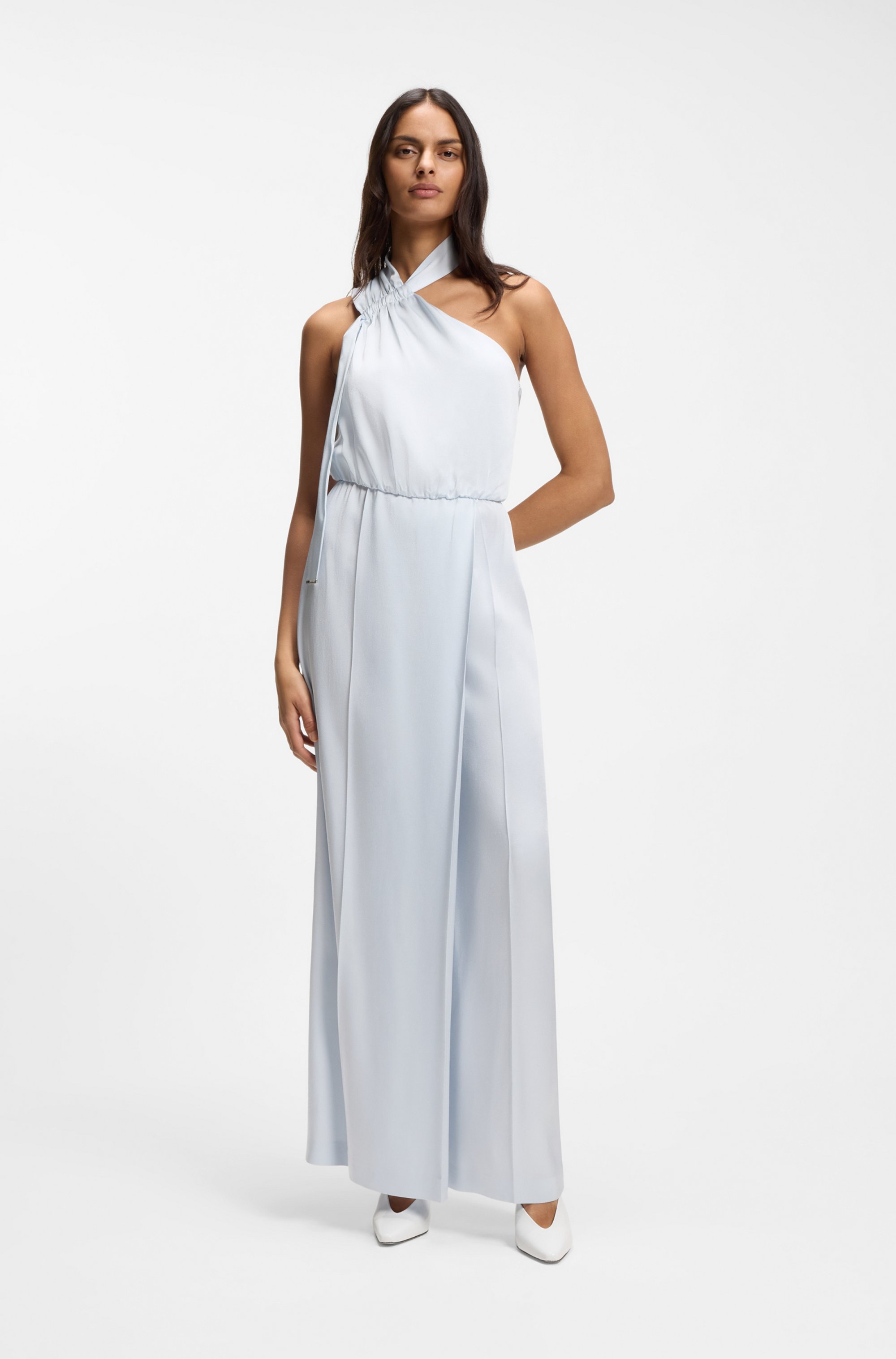 One-shoulder jumpsuit with wrap-effect front