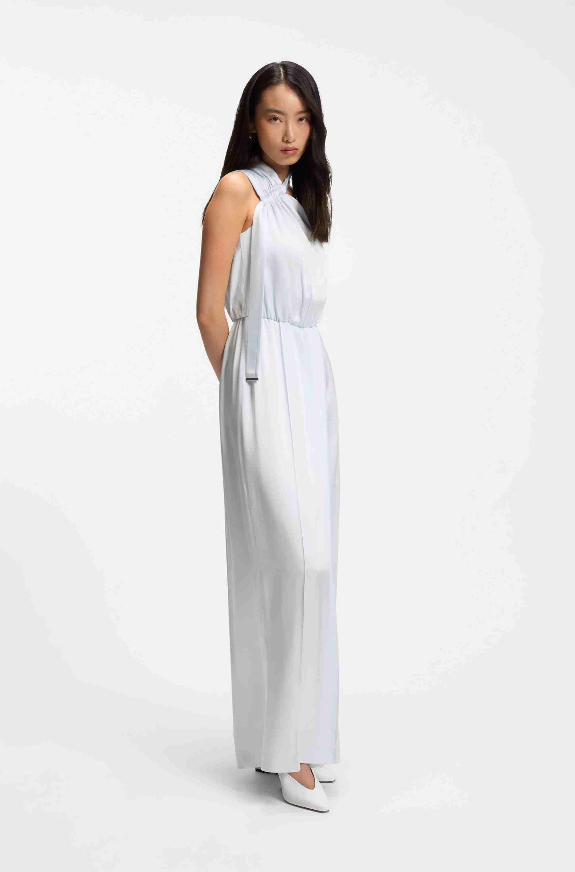 One-shoulder jumpsuit with wrap-effect front