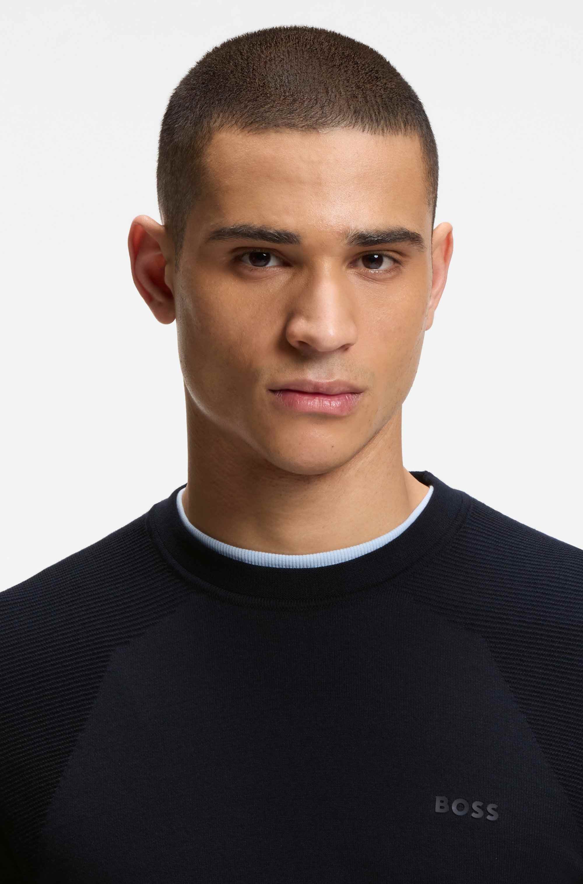 Cotton-blend sweater with bodymapping structure