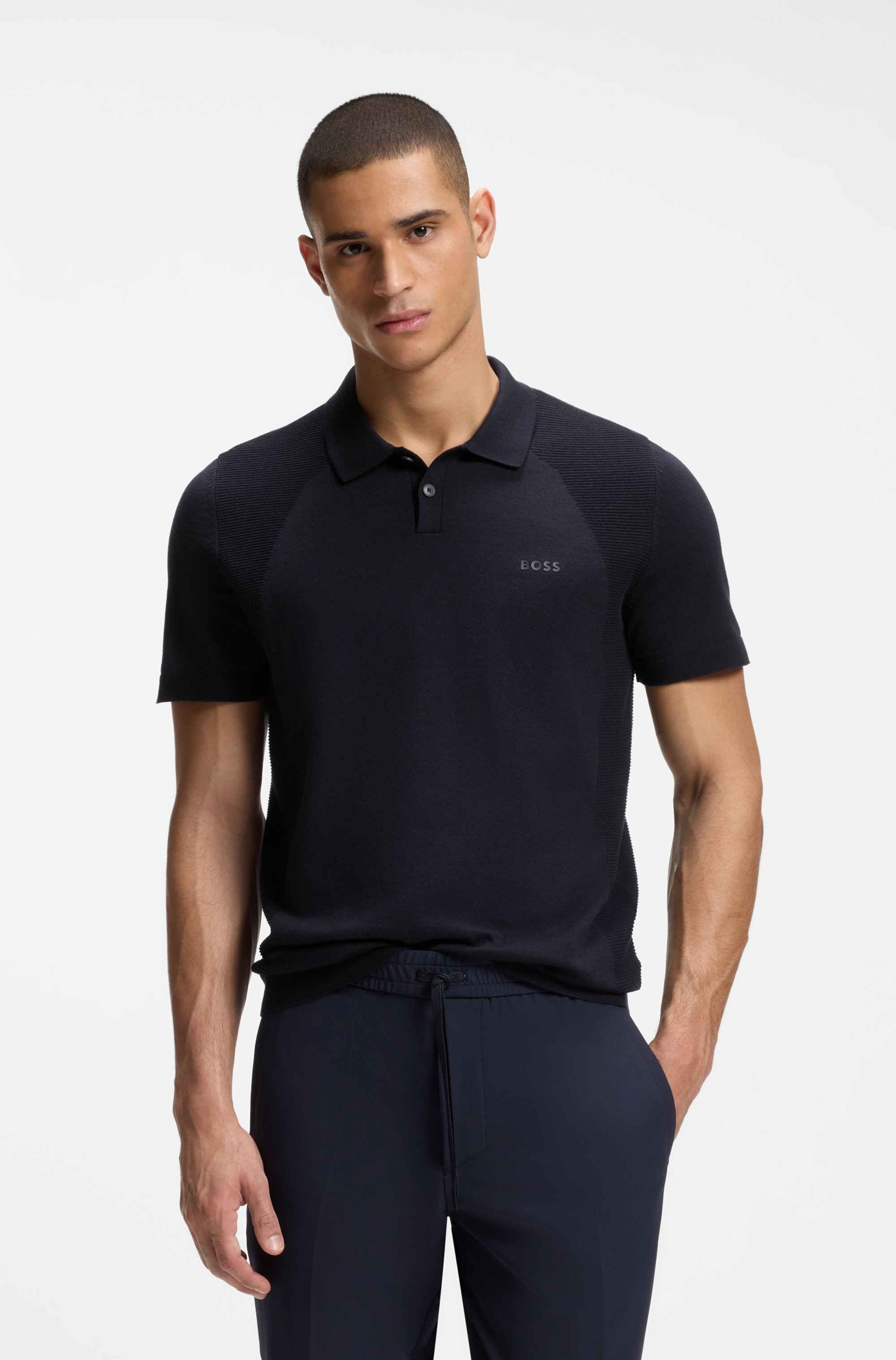 Cotton-blend polo shirt with bodymapping structure