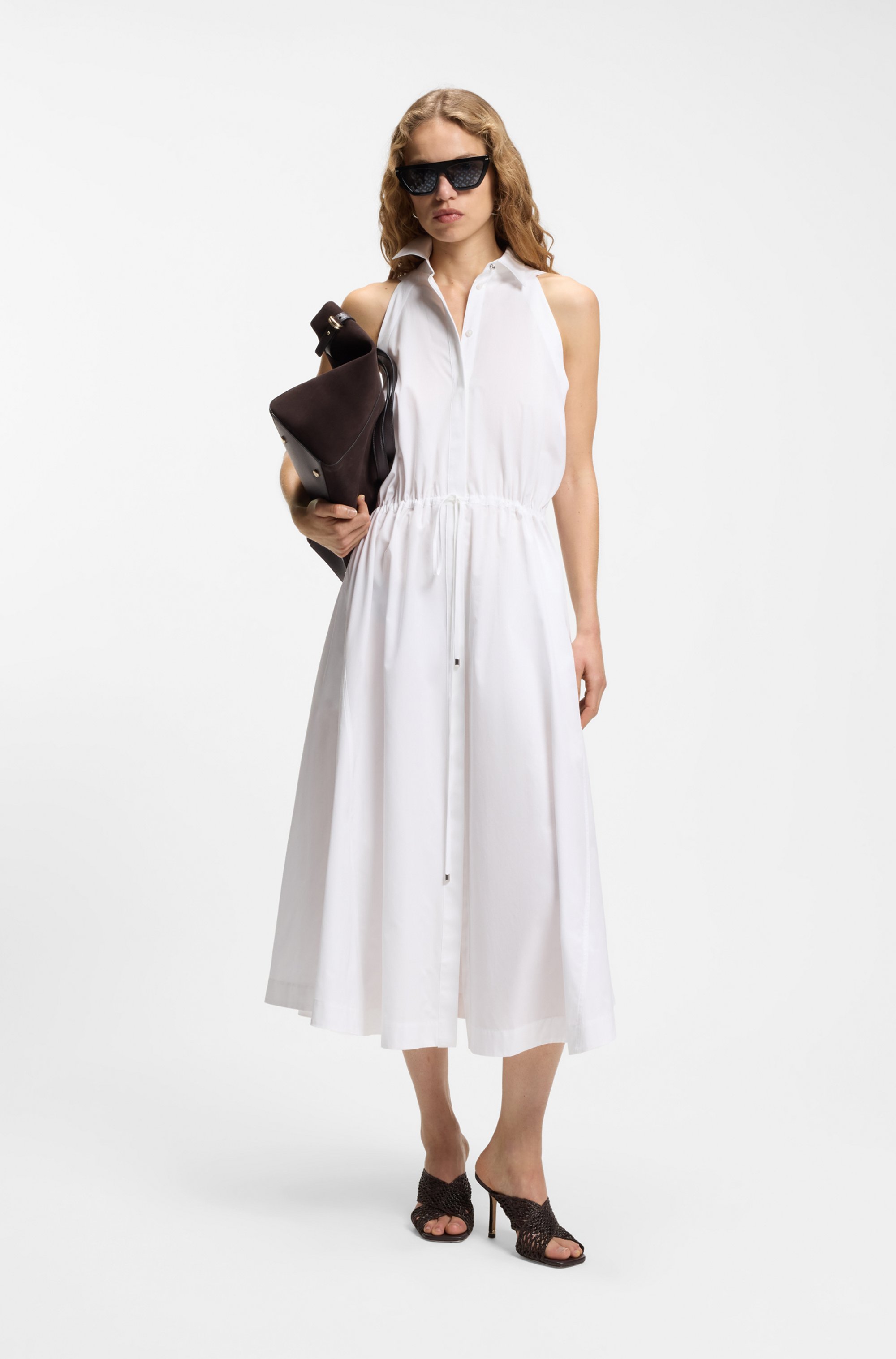Cotton-poplin dress with drawcord waist