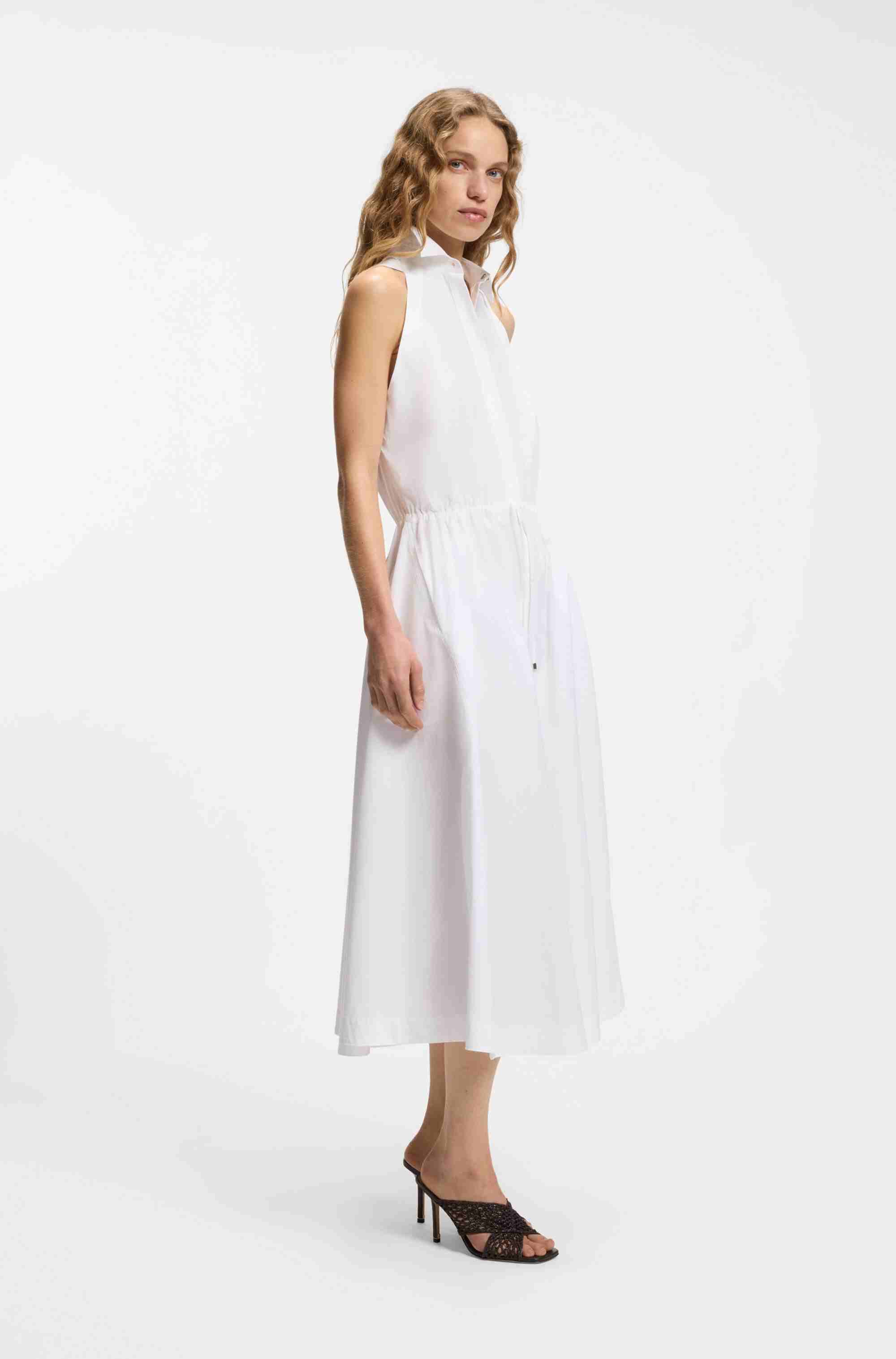 Cotton-poplin dress with drawcord waist
