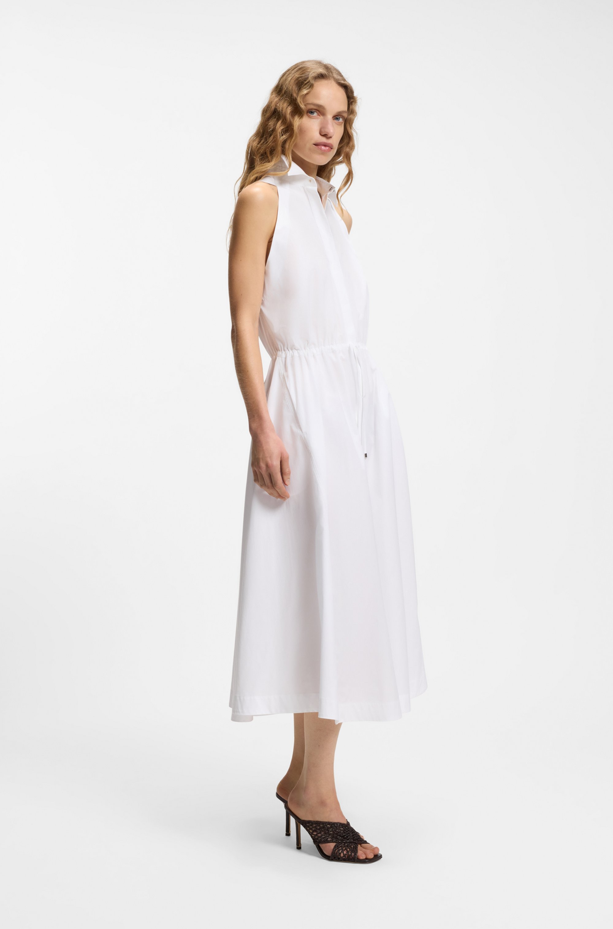 Cotton-poplin dress with drawcord waist