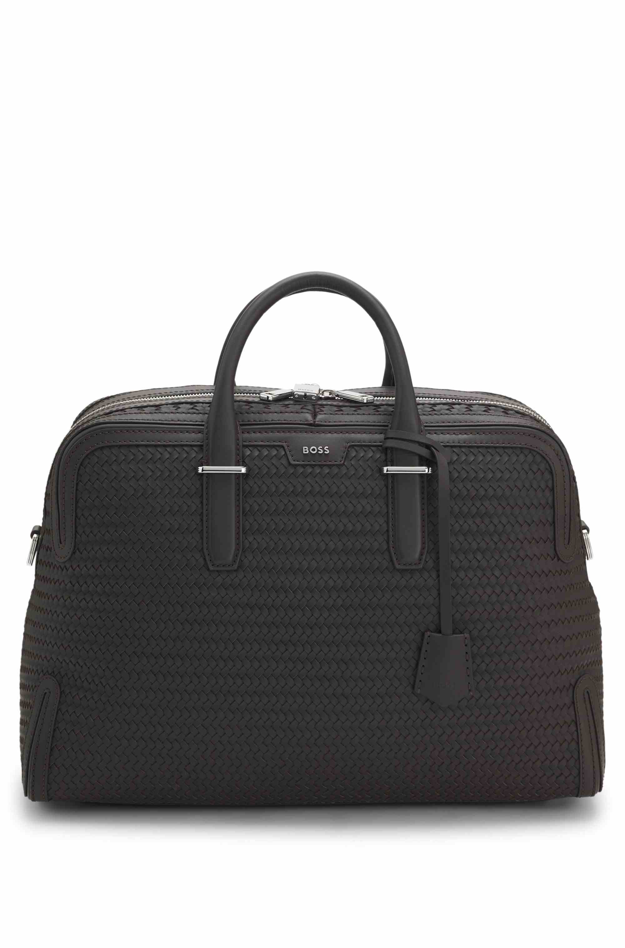 Woven-leather holdall with silver-tone logo