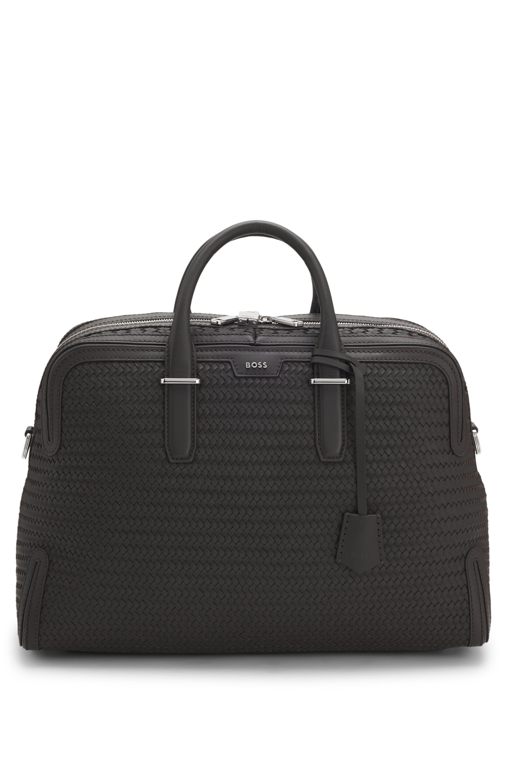 Woven-leather holdall with silver-tone logo