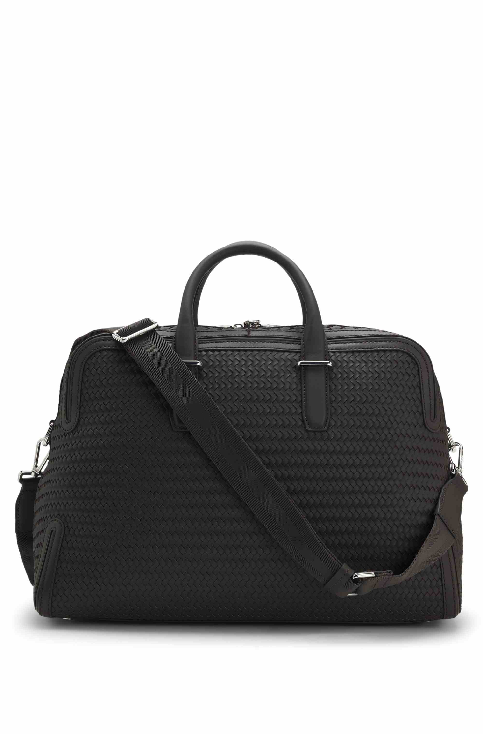 Woven-leather holdall with silver-tone logo