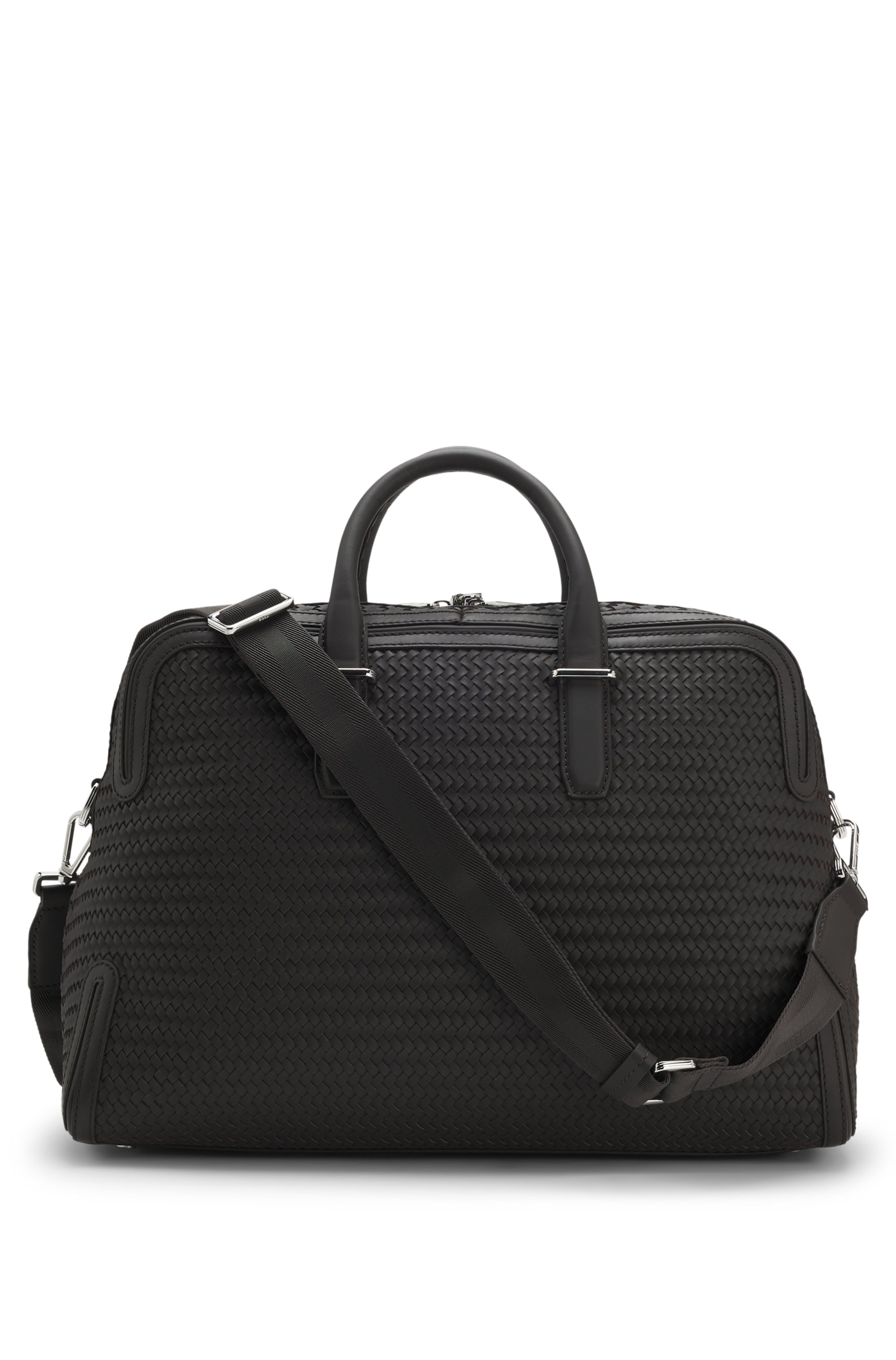 Woven-leather holdall with silver-tone logo