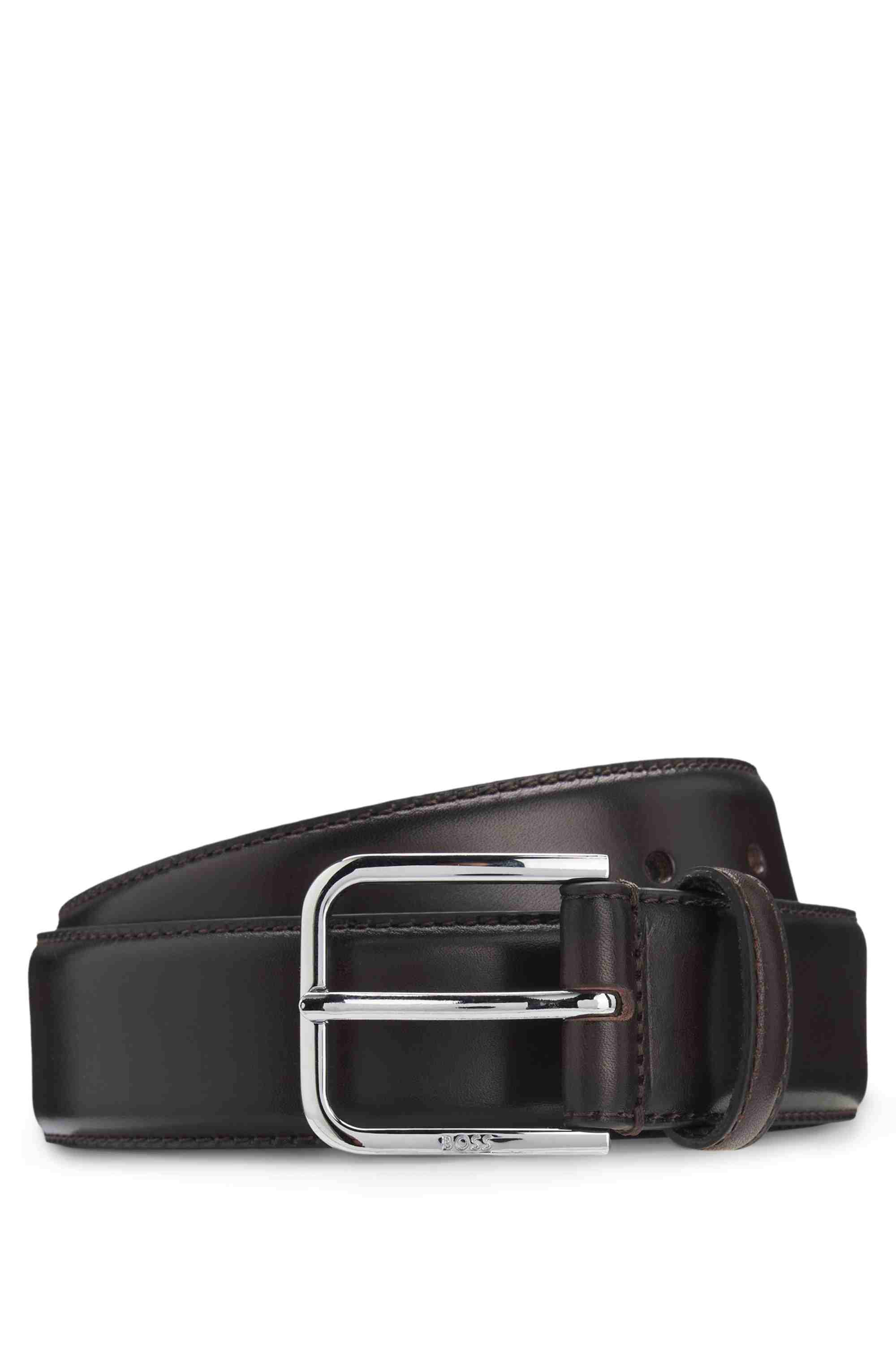 Leather belt with polished pin buckle