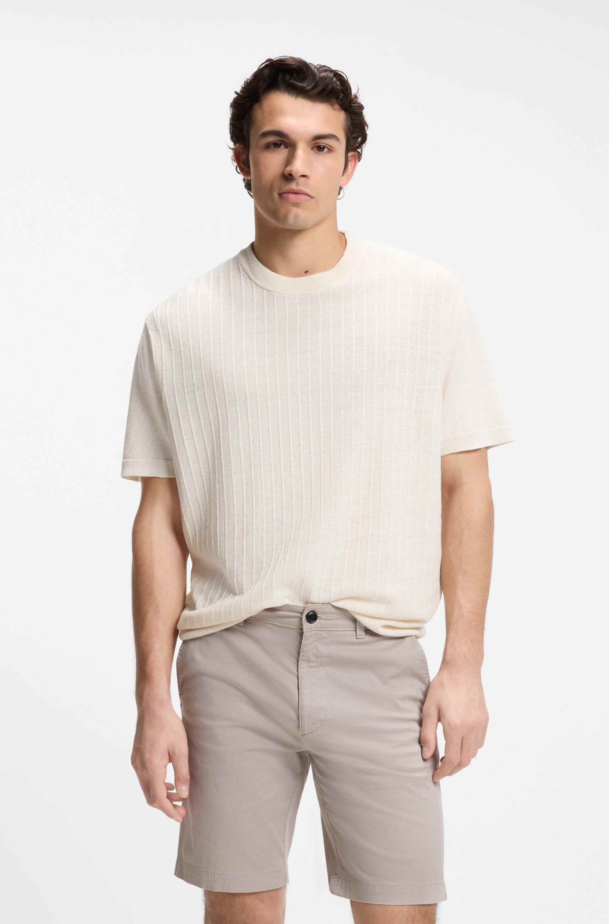 Linen-cotton sweater with rib and ricecorn structures