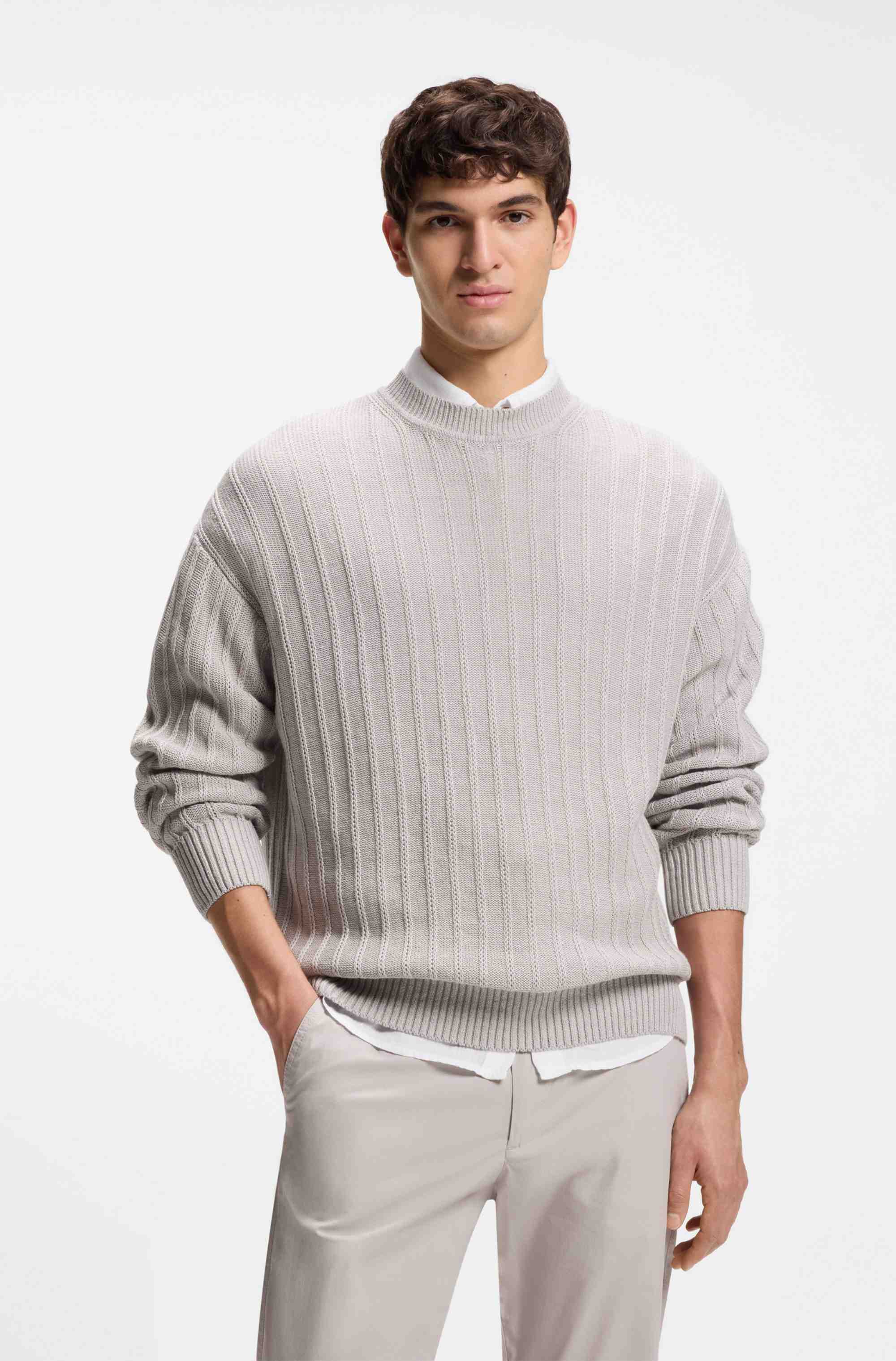 Linen-cotton sweater with knitted structure