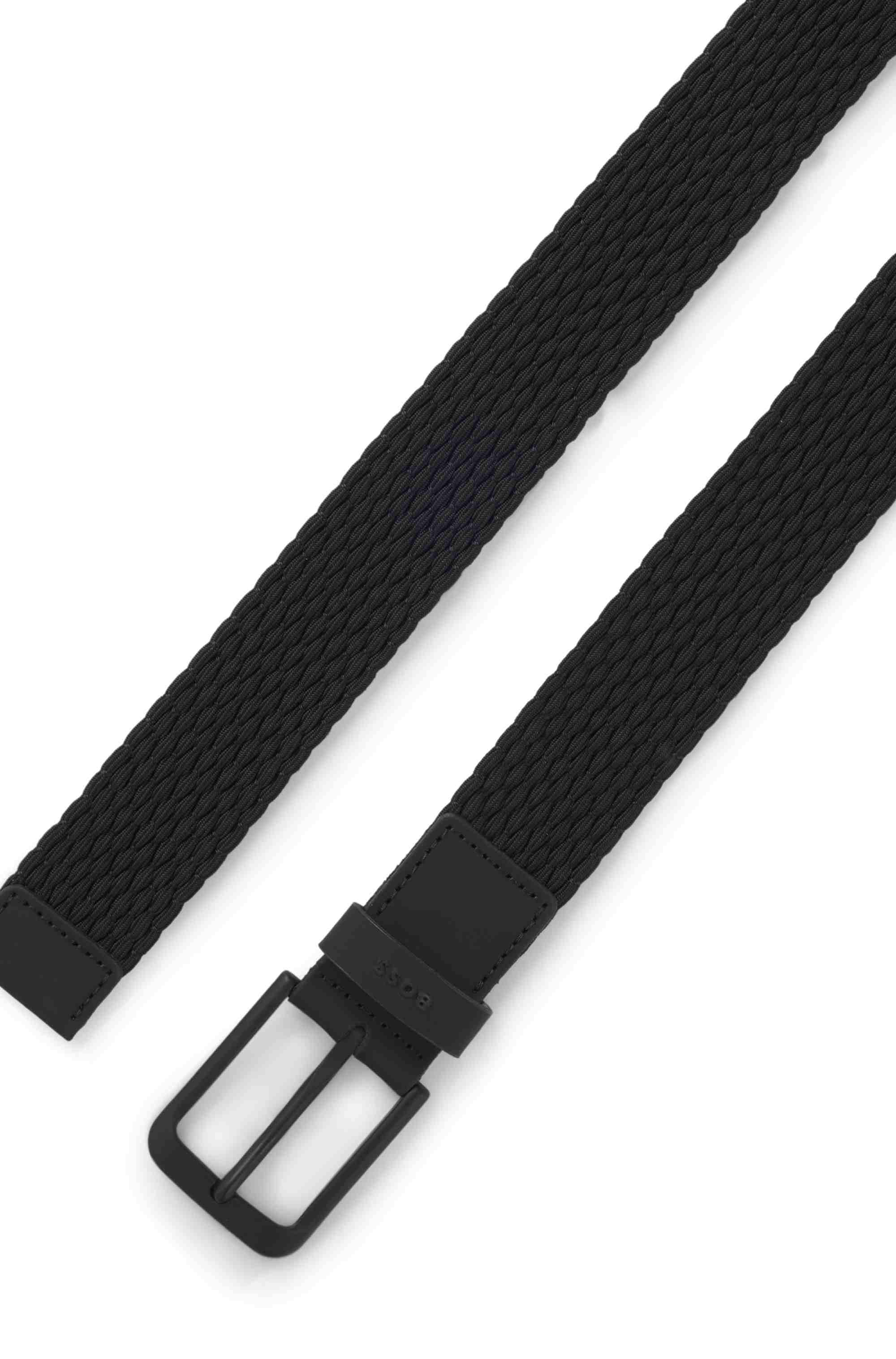 Woven belt with leather trims and logo detail