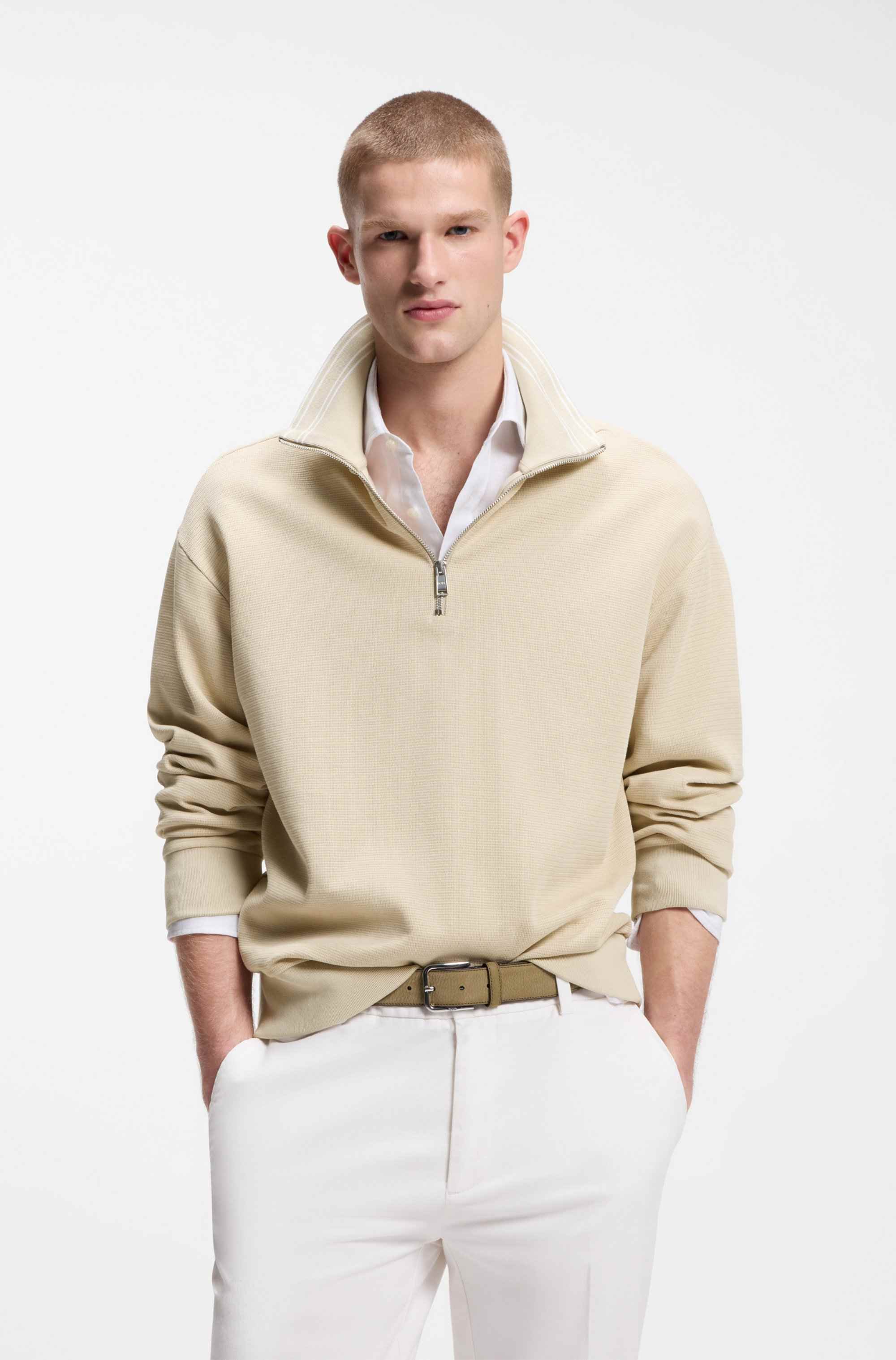 Cotton sweatshirt with quarter zip