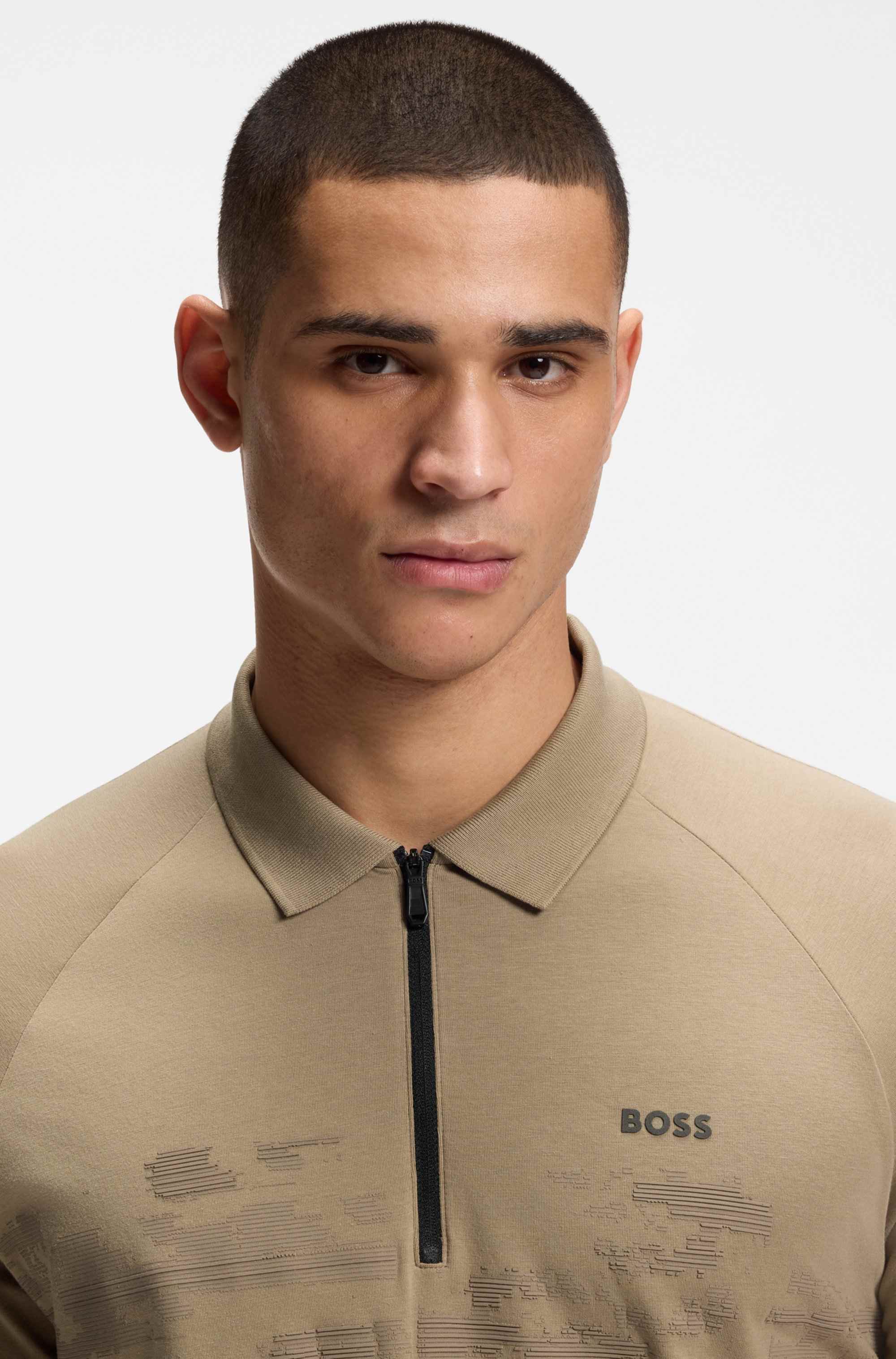 Cotton-blend zipped polo shirt with reflective graphics