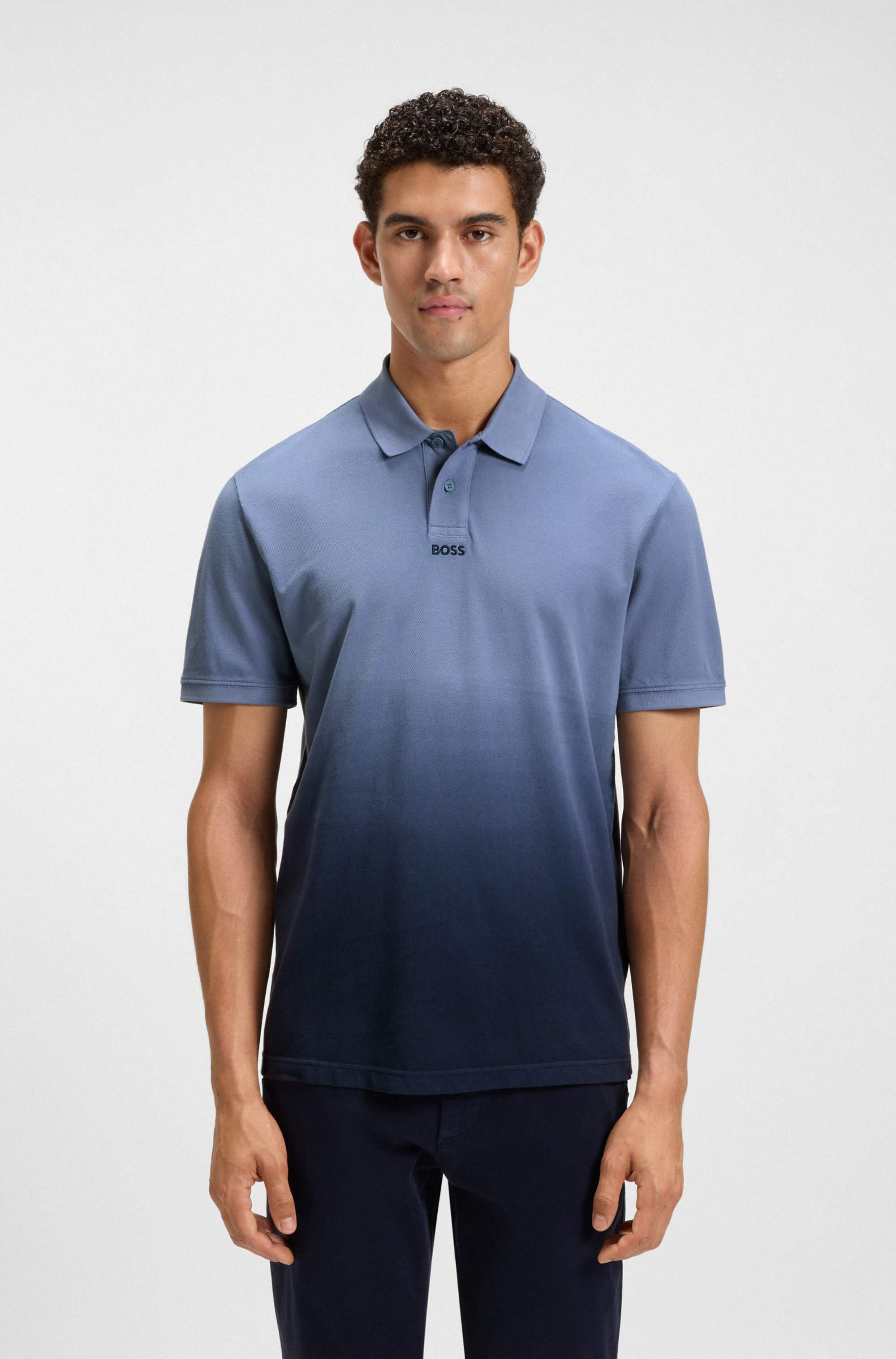 Cotton-piqué polo shirt with degradé effect