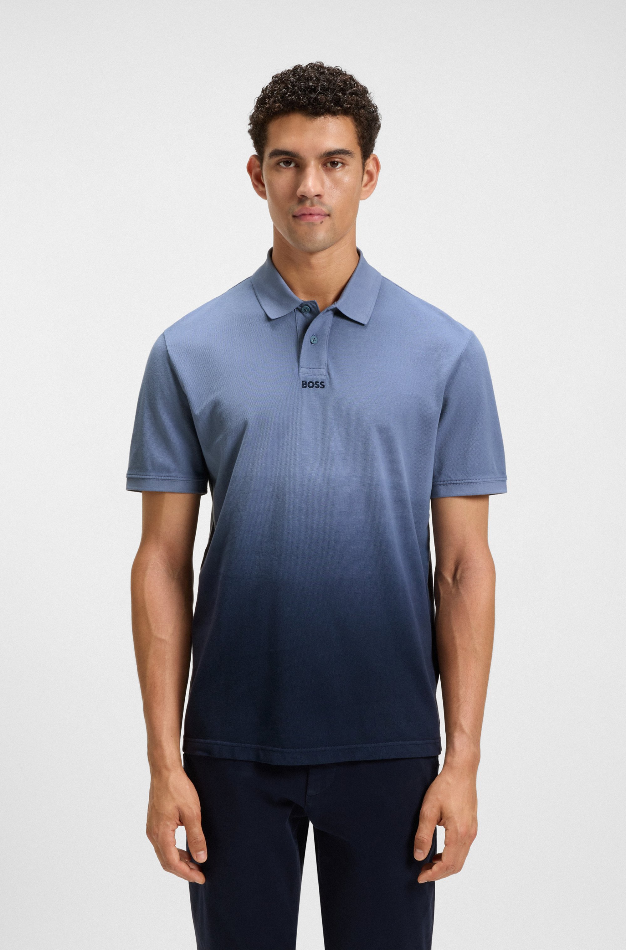 Cotton-piqué polo shirt with degradé effect