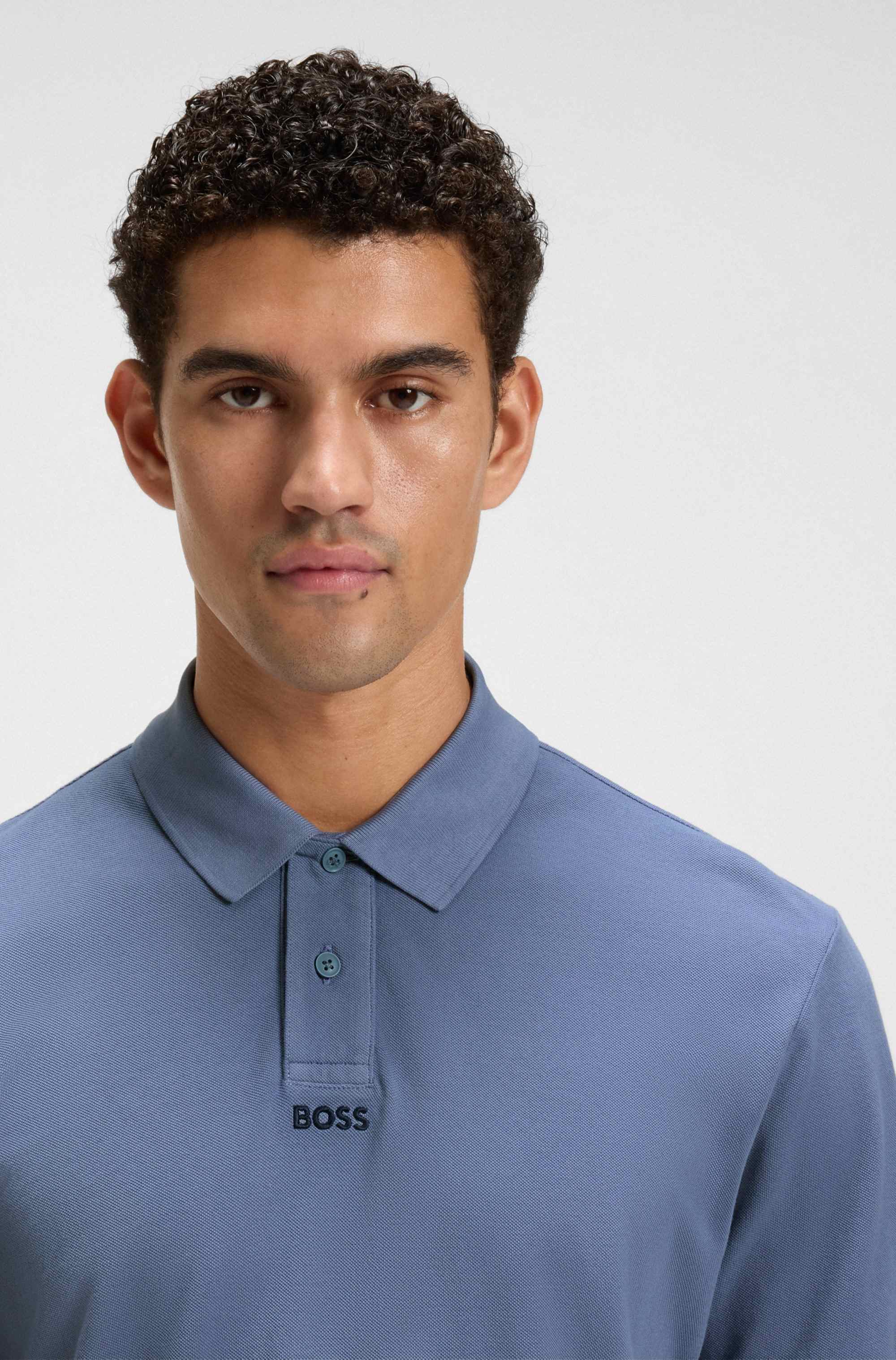 Cotton-piqué polo shirt with degradé effect